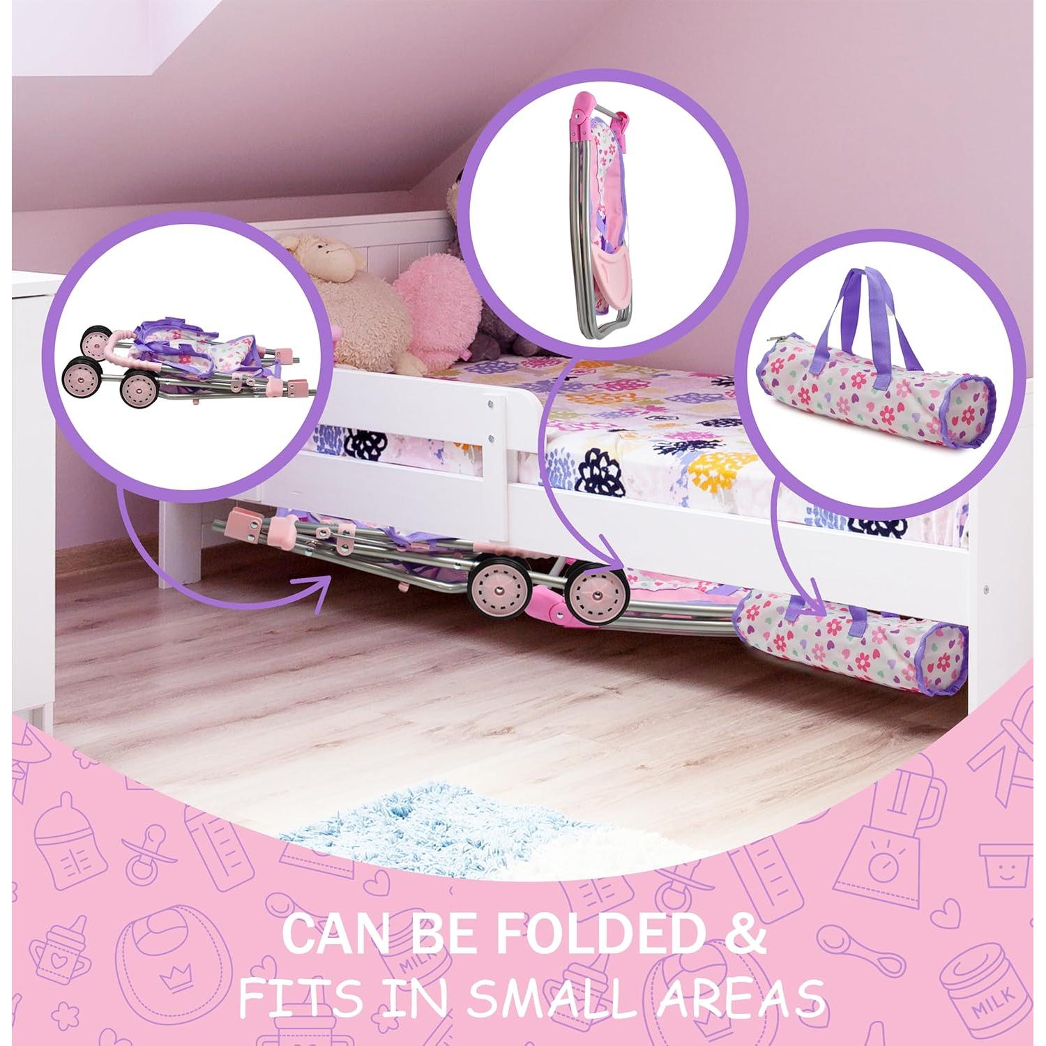 Cochecito de Muñeca 3 en 1 Muñecas para Jugar Púrpura