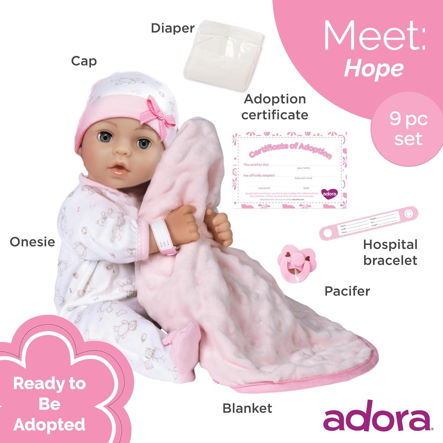 Muñeca Bebé Adora Hope 40.64 cm con Accesorios 9 Piezas
