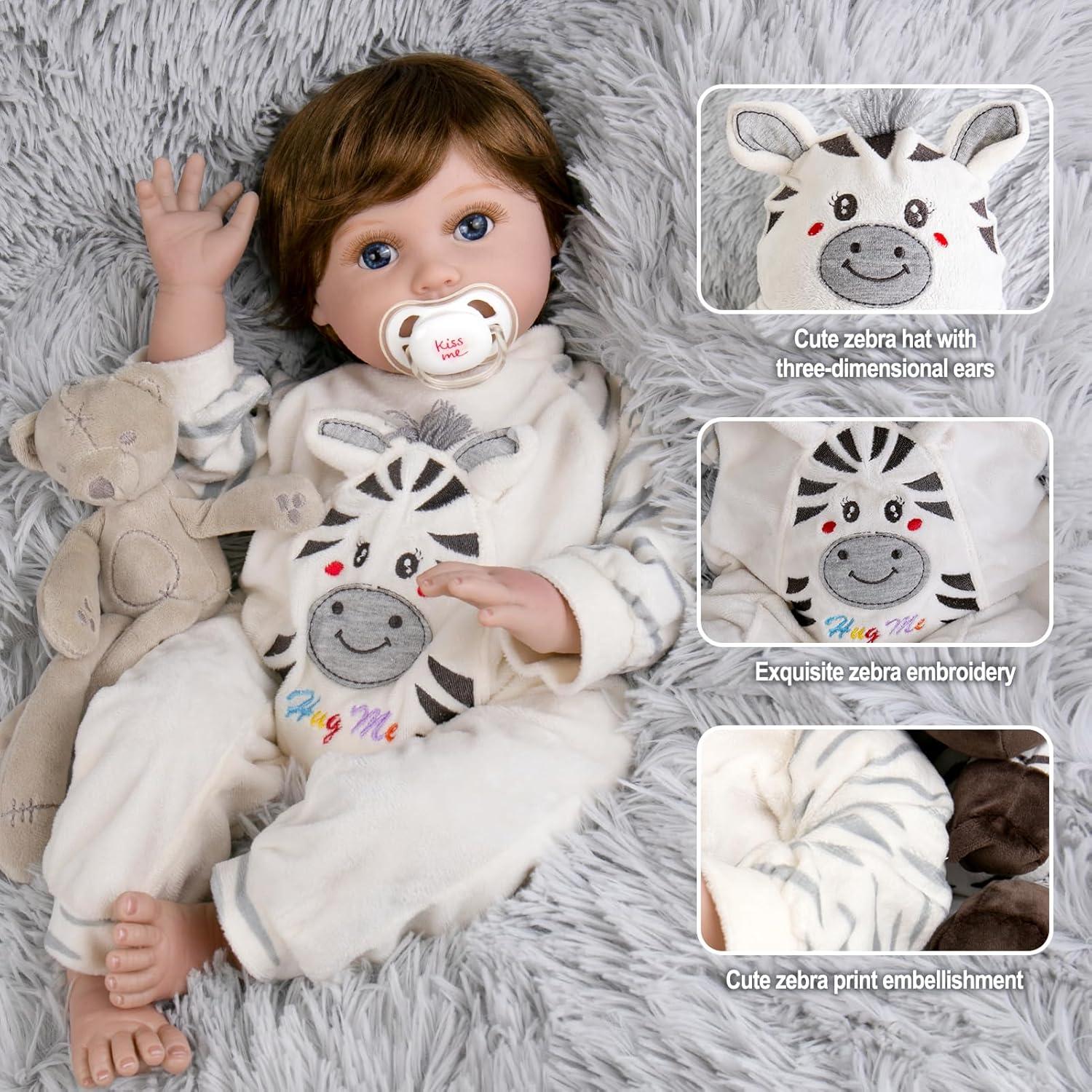 Muñeca Reborn Aori 22" (55.88 cm) Realista con Ropa de Cebra