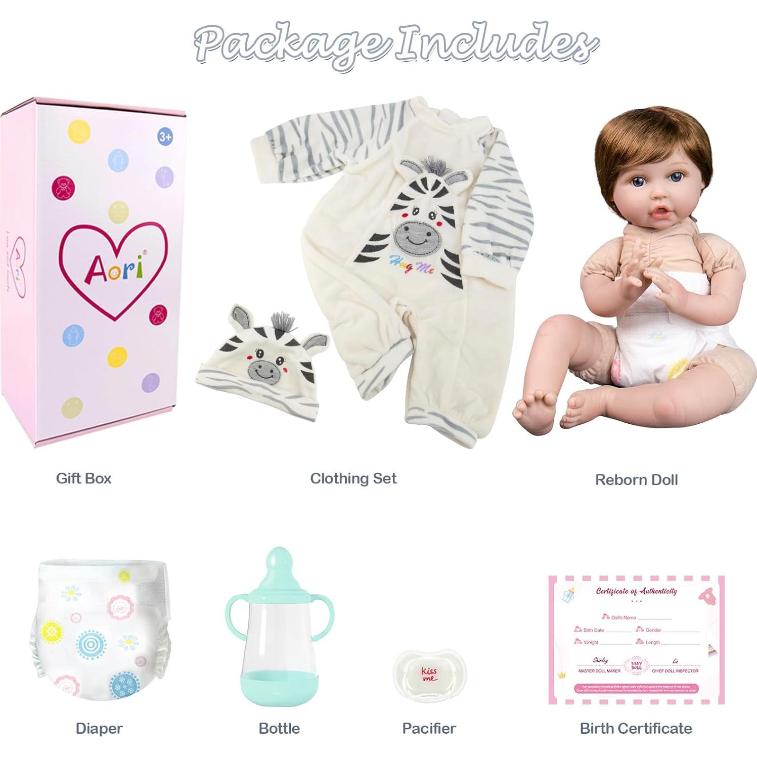 Muñeca Reborn Aori 22" (55.88 cm) Realista con Ropa de Cebra