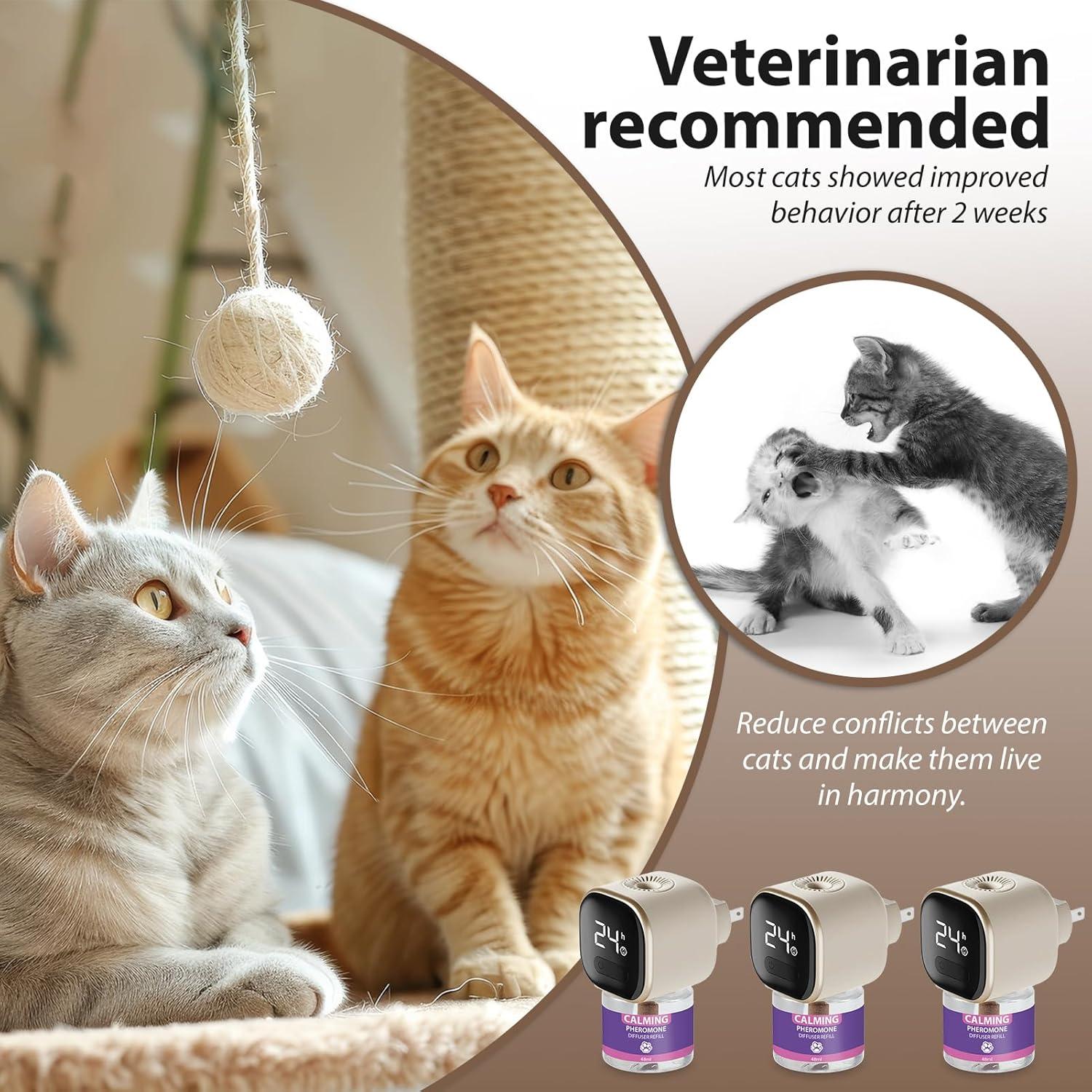 Difusor Calmante para Gatos Alivio Estrés Feromonas 3 Pzs