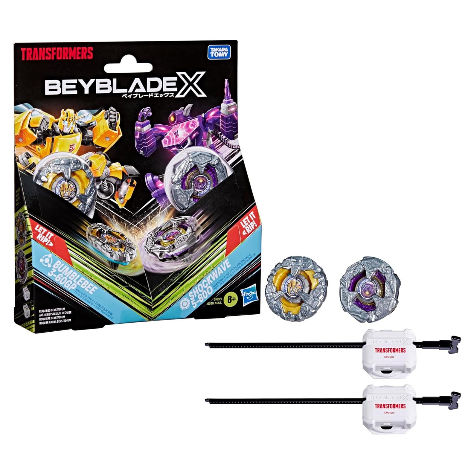 Beyblade X Transformers Bumblebee vs Shockwave - 2 Tops y Lanzadores