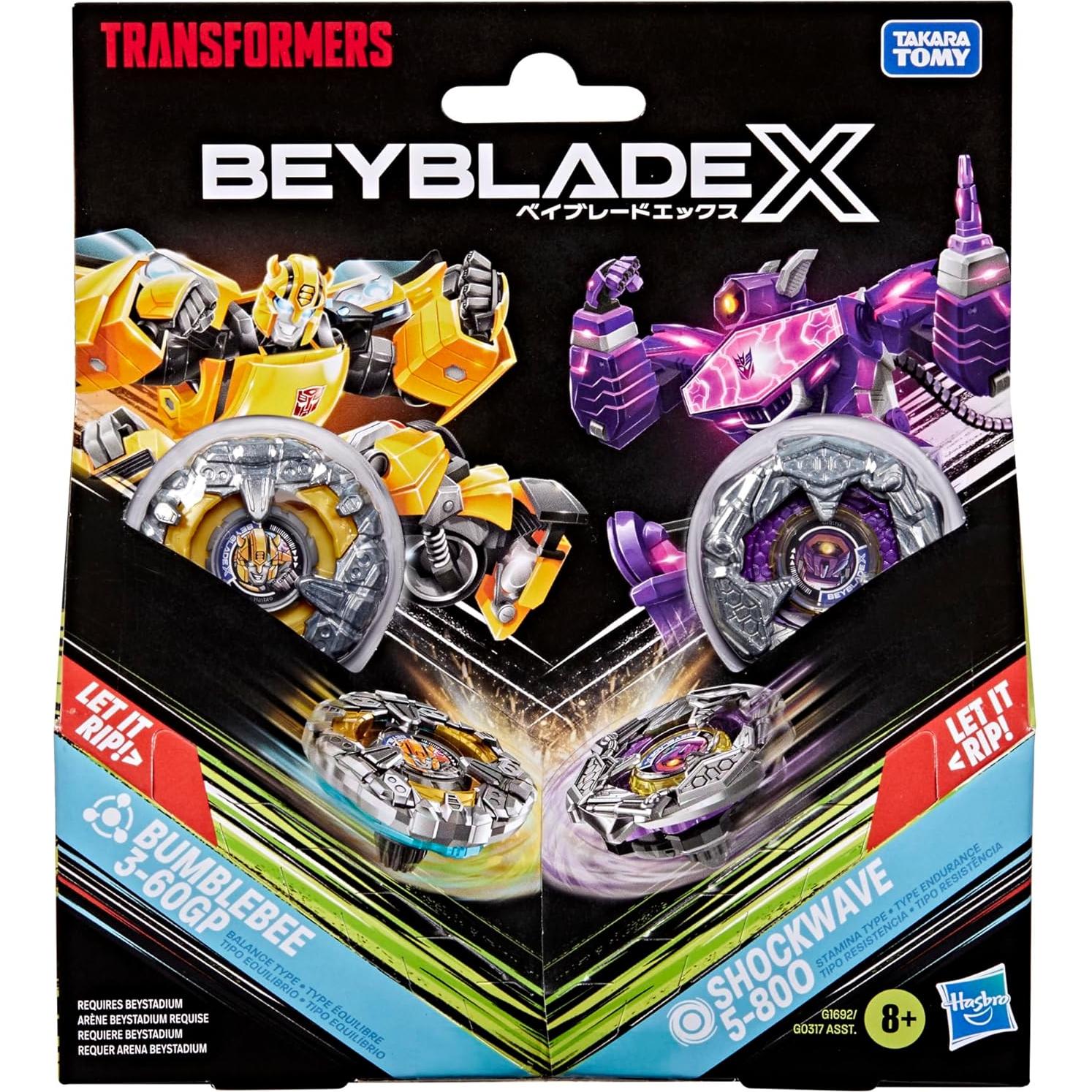 Beyblade X Transformers Bumblebee vs Shockwave - 2 Tops y Lanzadores