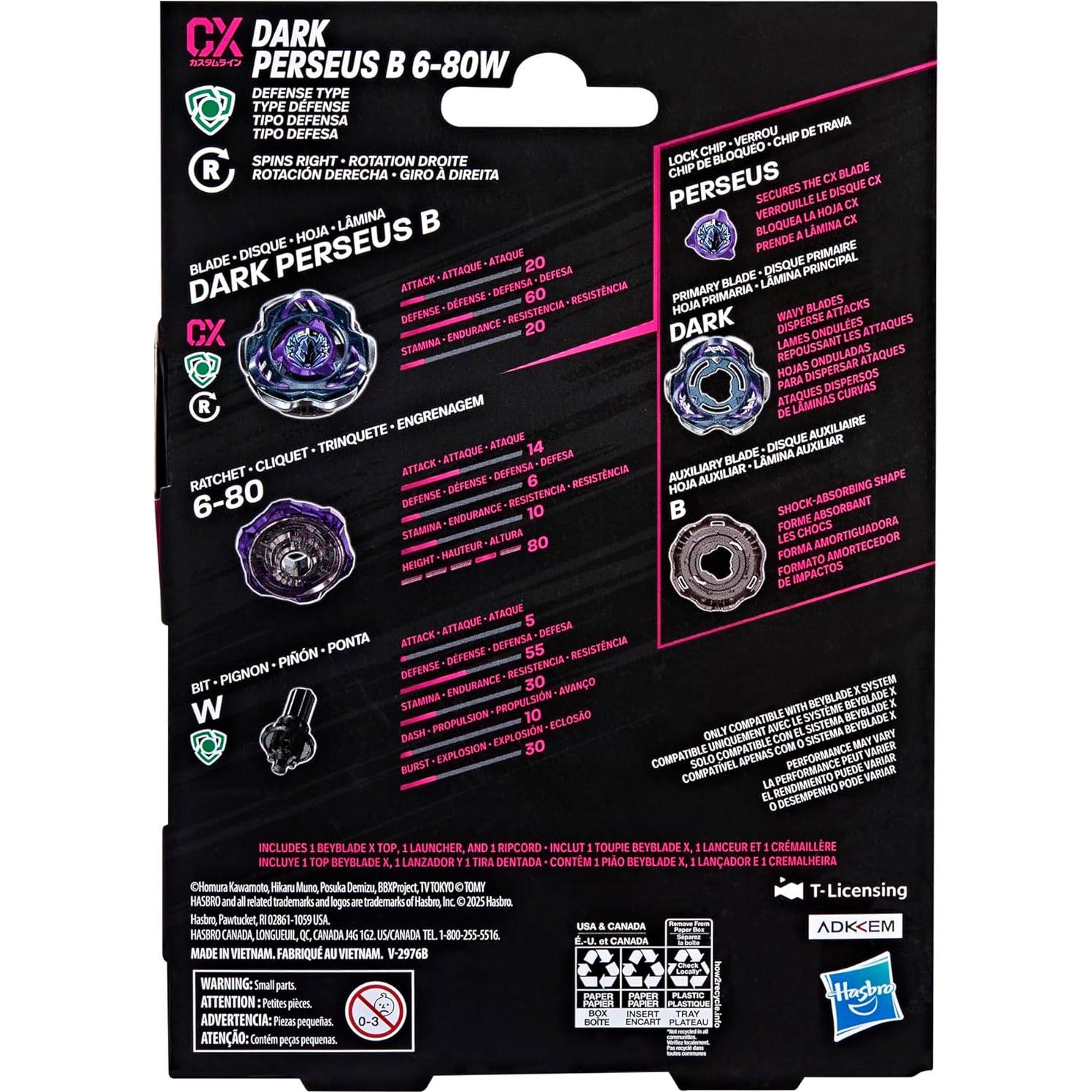 Beyblade X Dark Perseus B 6-80W CX - Top Defensa y Lanzador