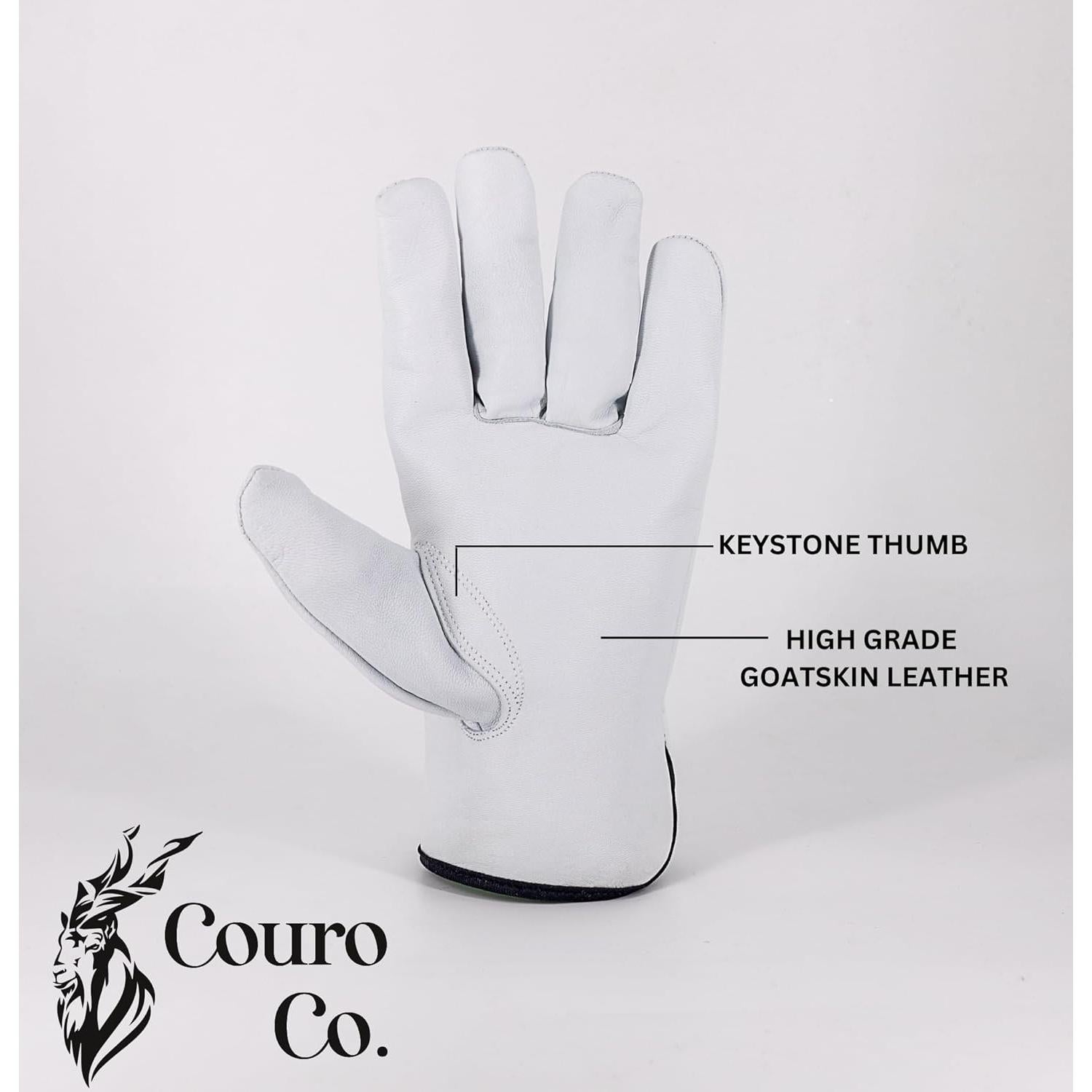 Guantes de Trabajo de Cuero de Piel de Cabra - 3 Pares - Mediano a Extra Grande