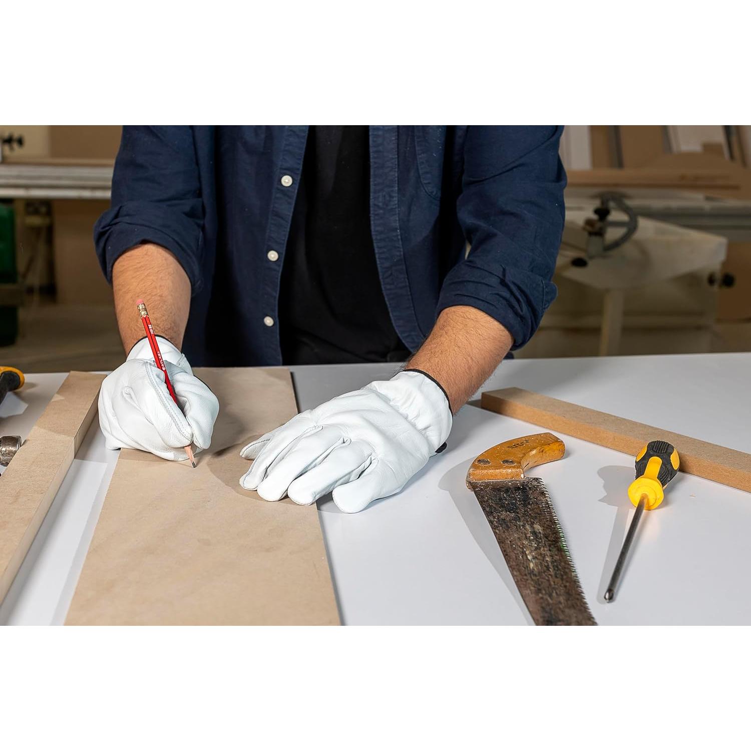 Guantes de Trabajo de Cuero de Piel de Cabra - 3 Pares - Mediano a Extra Grande