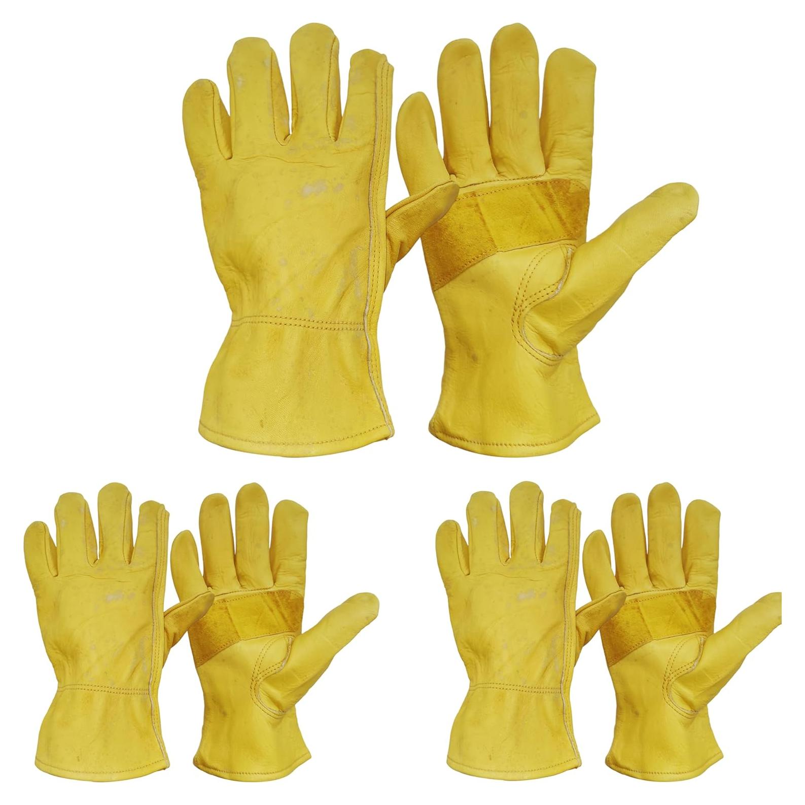 Guantes de trabajo de cuero de vaca - 3 pares, resistentes y duraderos