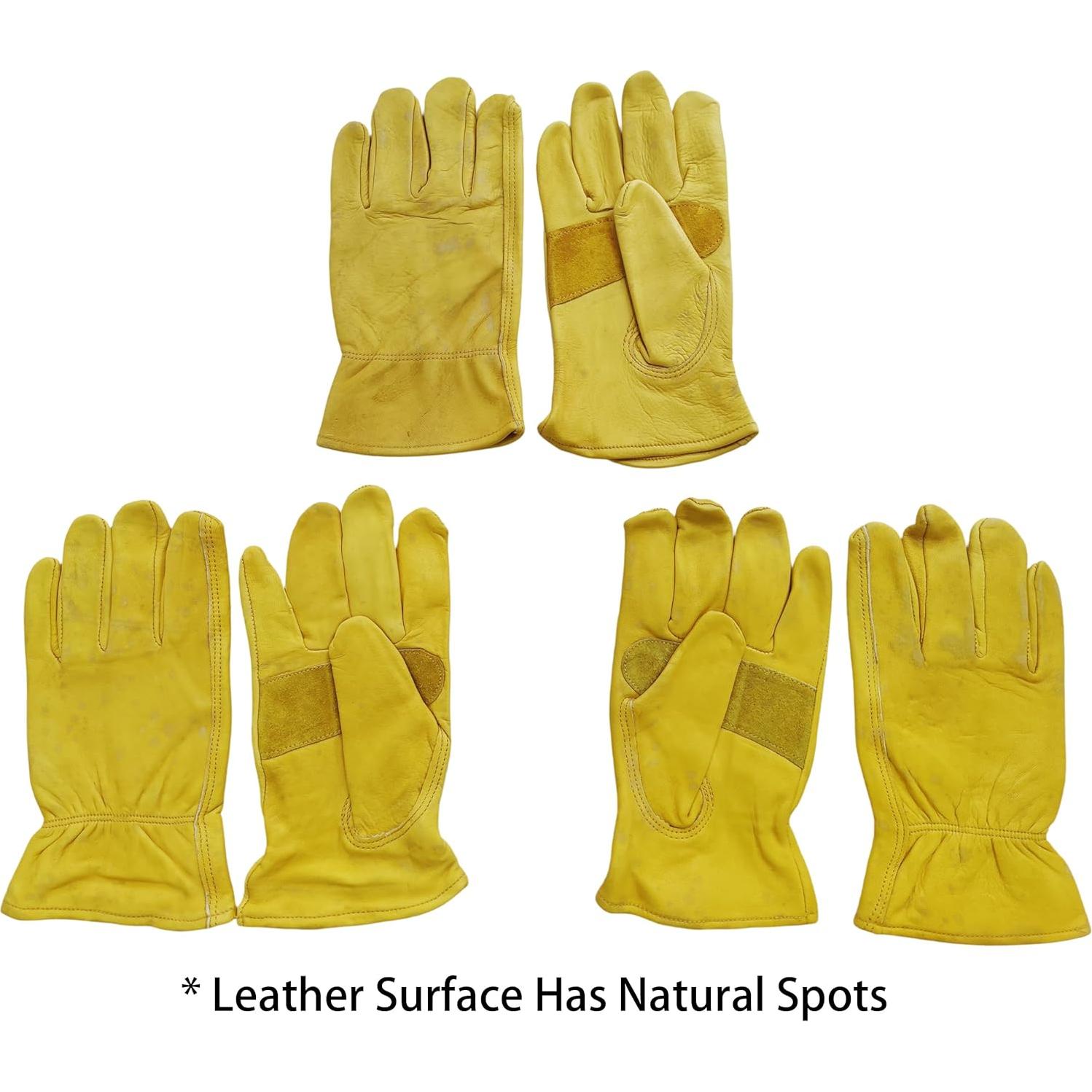 Guantes de trabajo de cuero de vaca - 3 pares, resistentes y duraderos