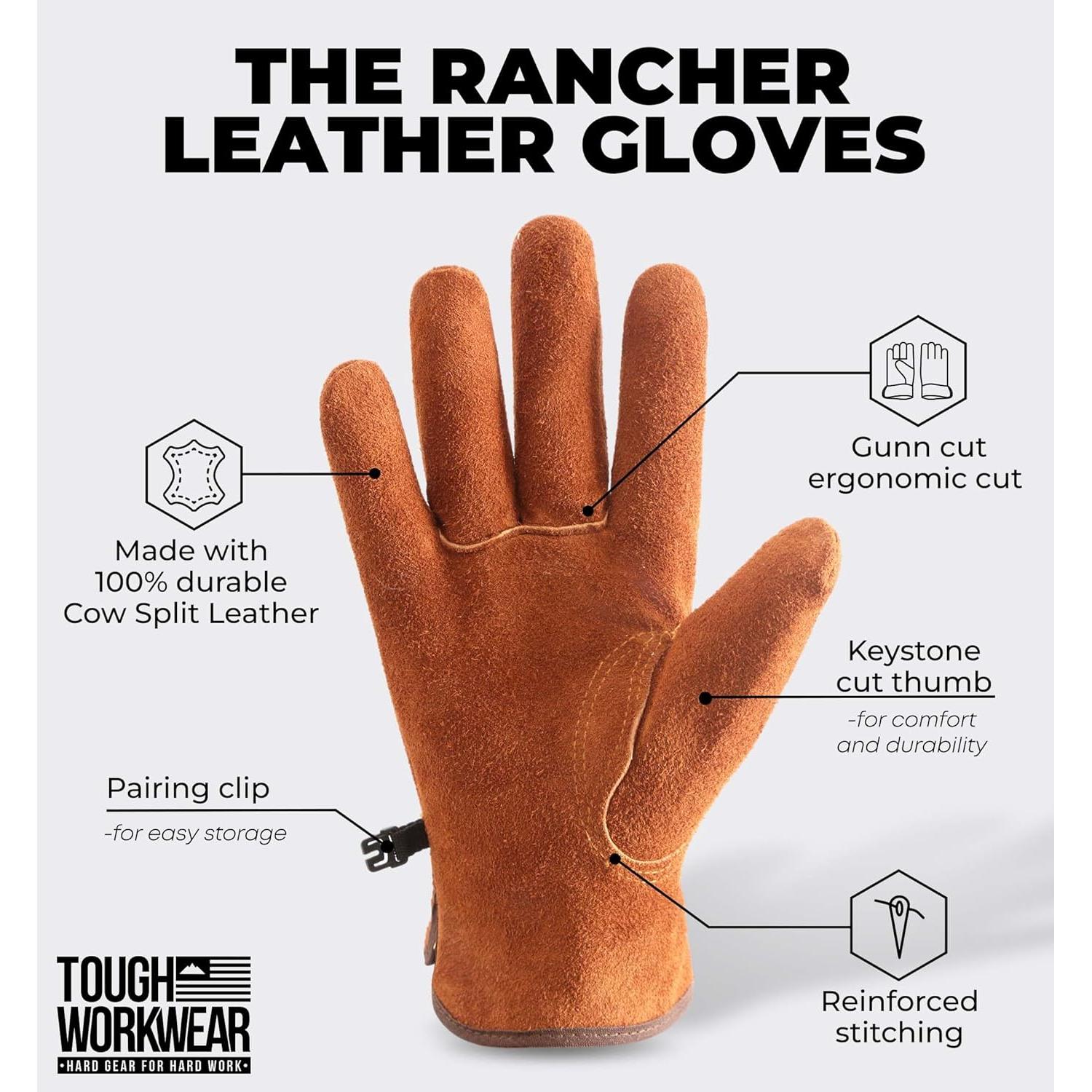 Guantes de Trabajo de Cuero 100% Vaca - Marrón M-L