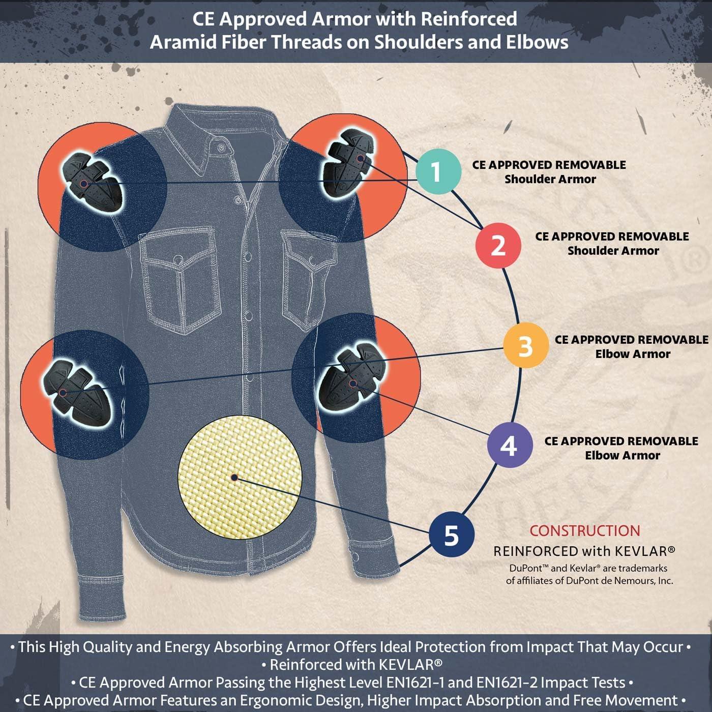 Camisa de Motociclista de Franela Milwaukee Leather MPM1631 con Armadura CE