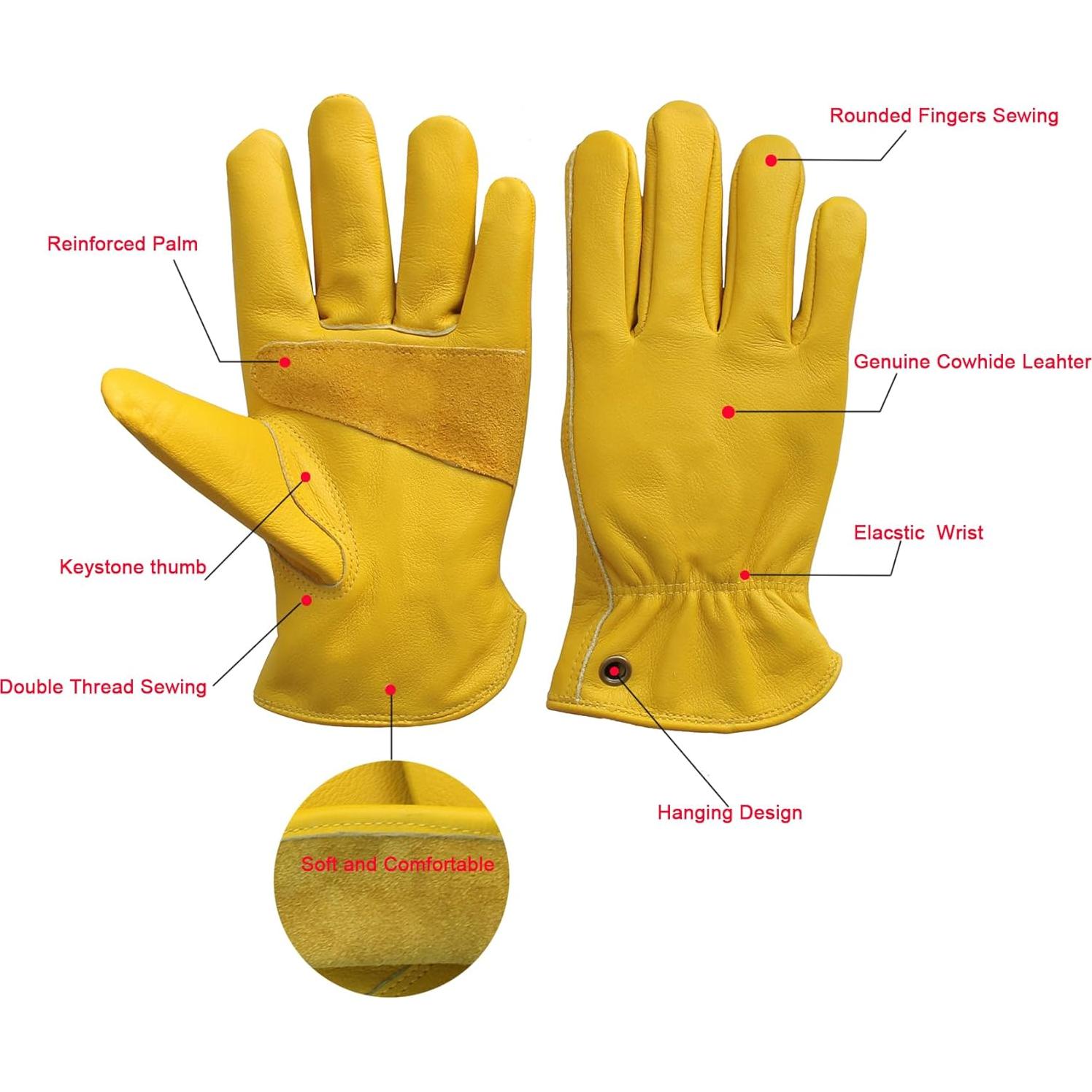 Guantes de trabajo de cuero de vaca NBLEAGLO - Unisex, M, L, XL