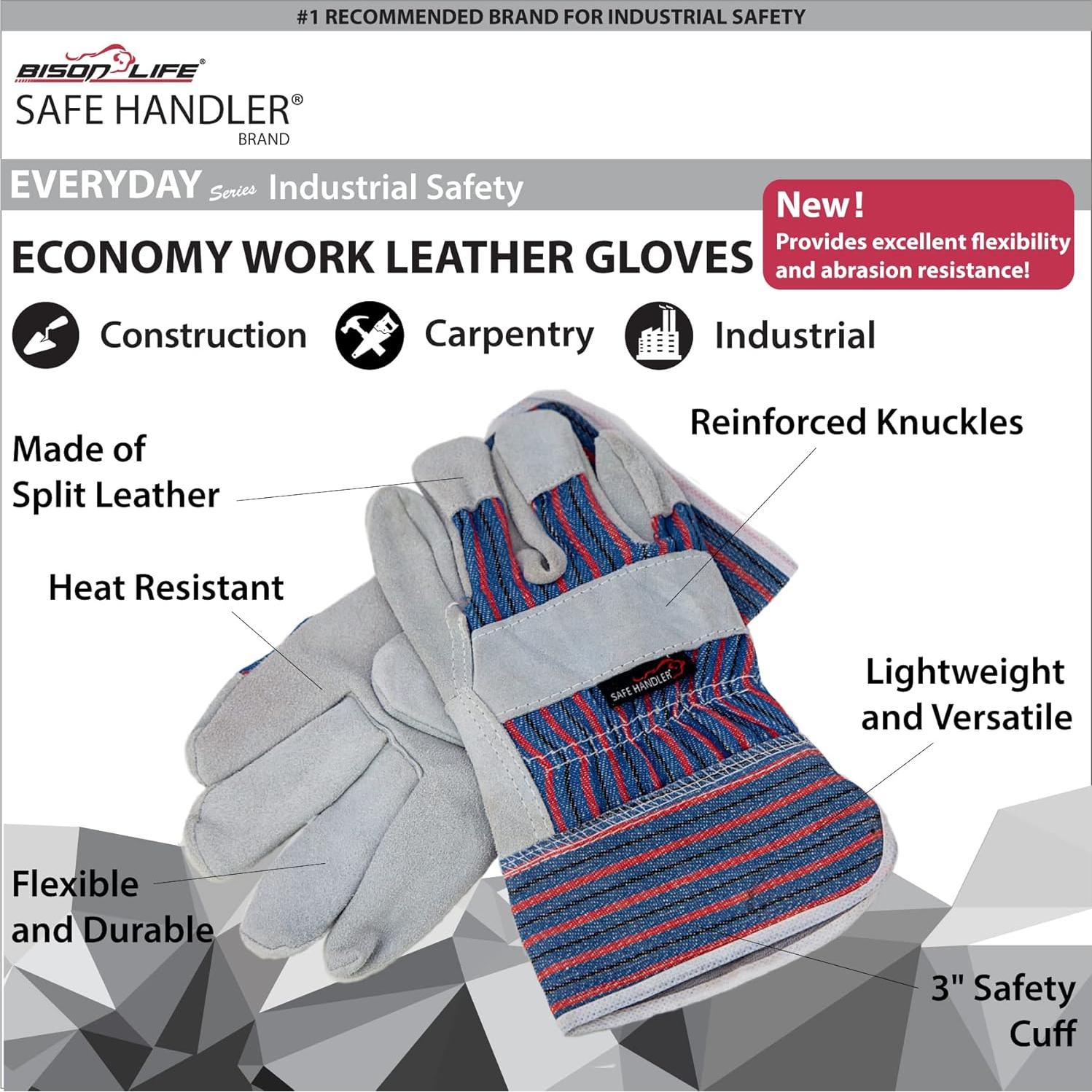 Guantes de Seguridad de Cuero Dividido Bison Life - 3 Paquetes