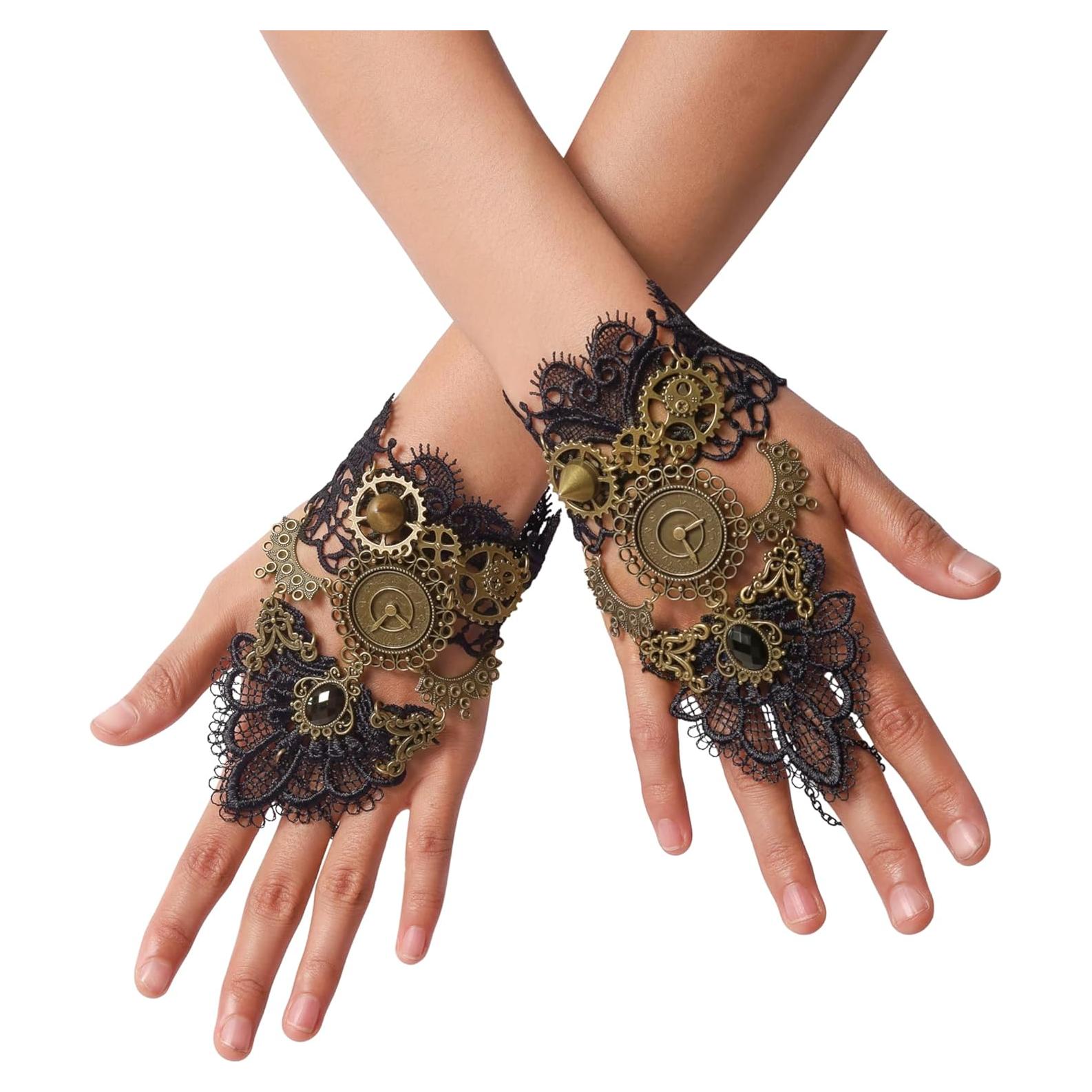 Guantes Sin Dedos Góticos Vintage Steampunk Sacina - Florales