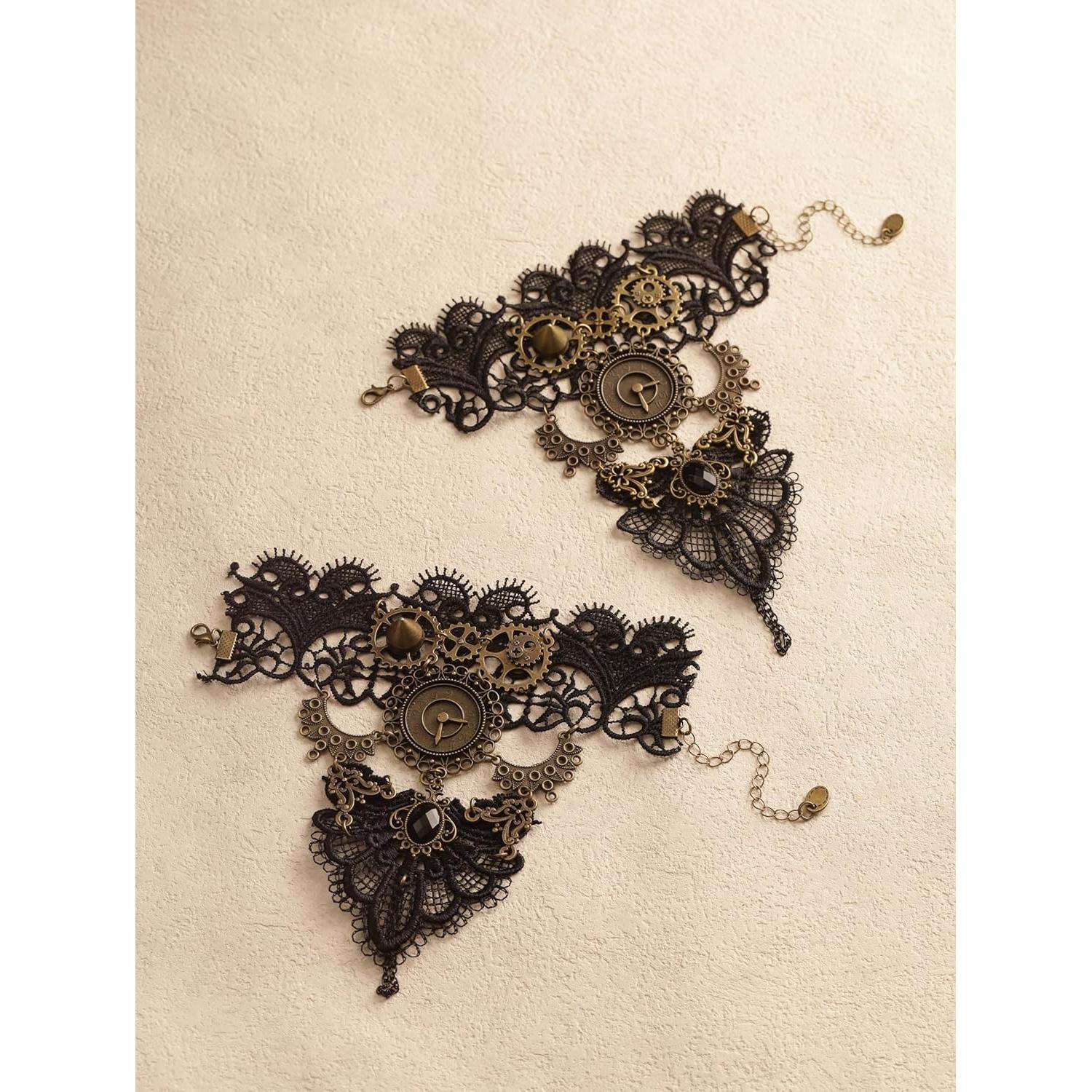 Guantes Sin Dedos Góticos Vintage Steampunk Sacina - Florales