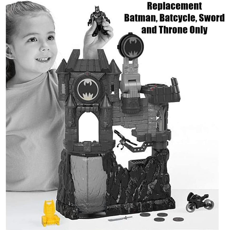 Piezas de Repuesto Fisher-Price Imaginext FMX63 - Figura Wayne, Bat Ciclo, Espada y Trono