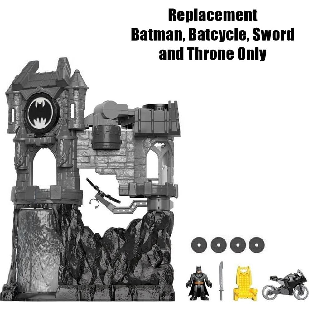 Piezas de Repuesto Fisher-Price Imaginext FMX63 - Figura Wayne, Bat Ciclo, Espada y Trono
