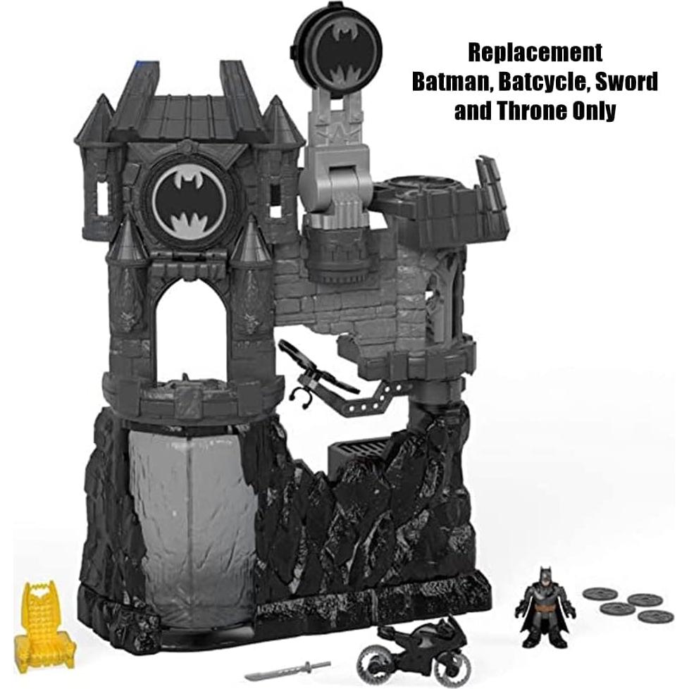 Piezas de Repuesto Fisher-Price Imaginext FMX63 - Figura Wayne, Bat Ciclo, Espada y Trono