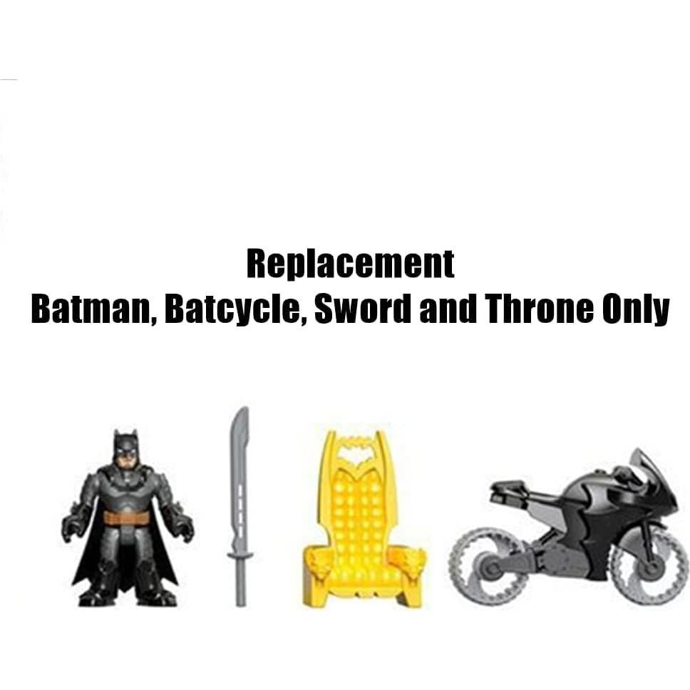 Piezas de Repuesto Fisher-Price Imaginext FMX63 - Figura Wayne, Bat Ciclo, Espada y Trono
