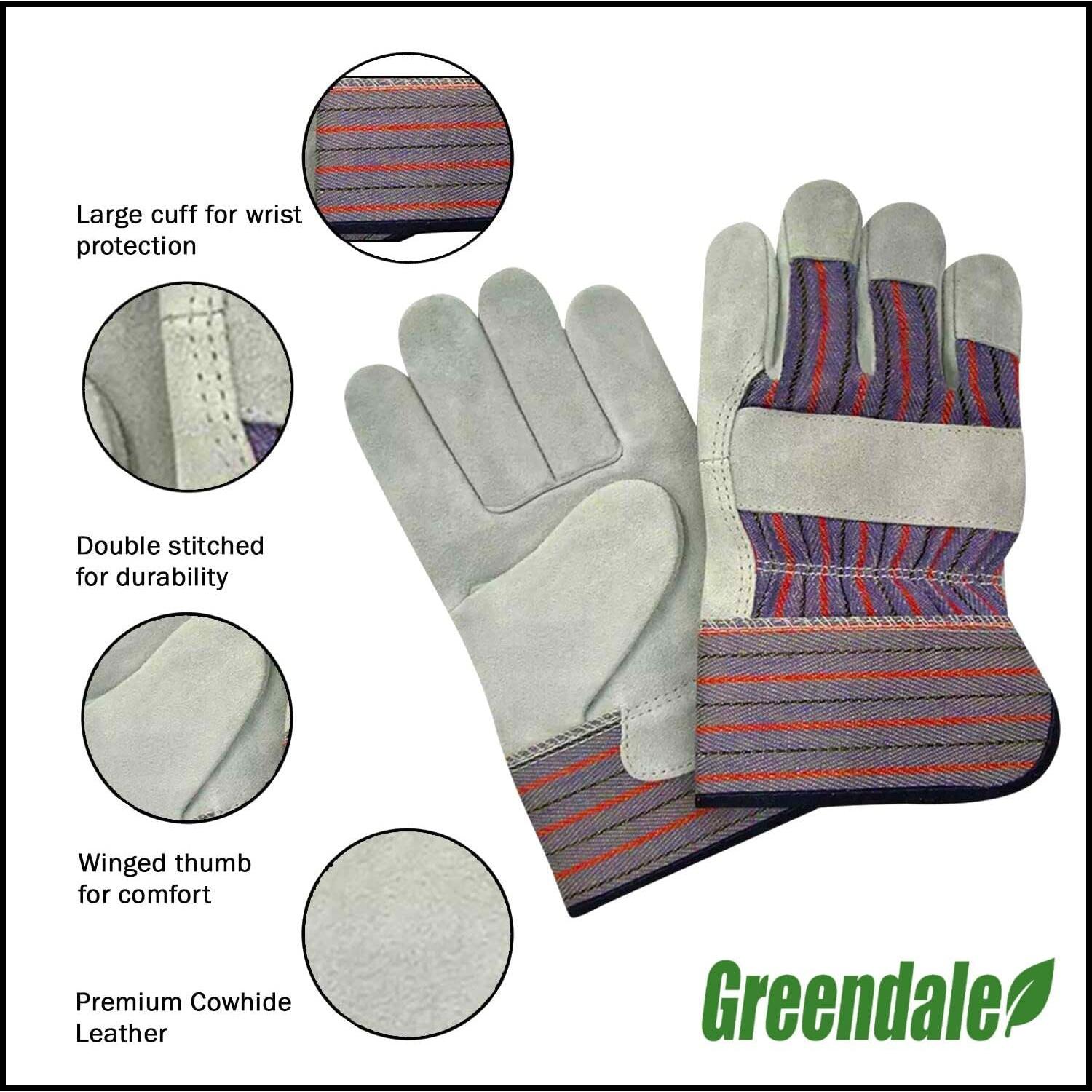 Guantes de Trabajo Greendale - Paquete de 12 - Cuero y Algodón