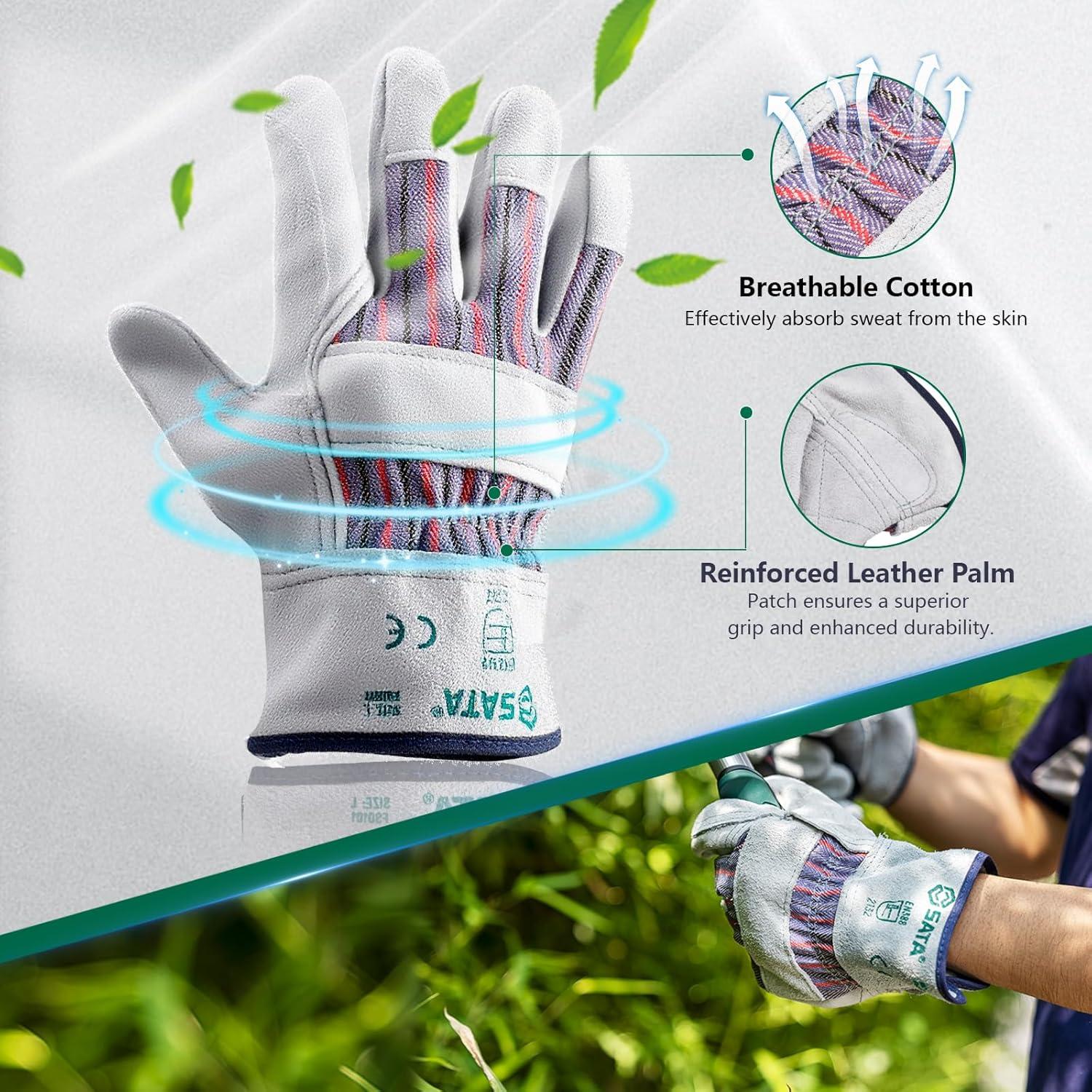 Guantes de Trabajo SATA de Cuero Doble Capa L para Jardinería