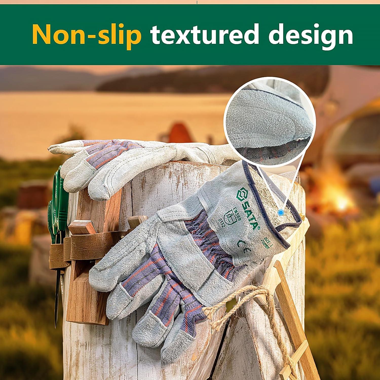 Guantes de Trabajo SATA de Cuero Doble Capa L para Jardinería