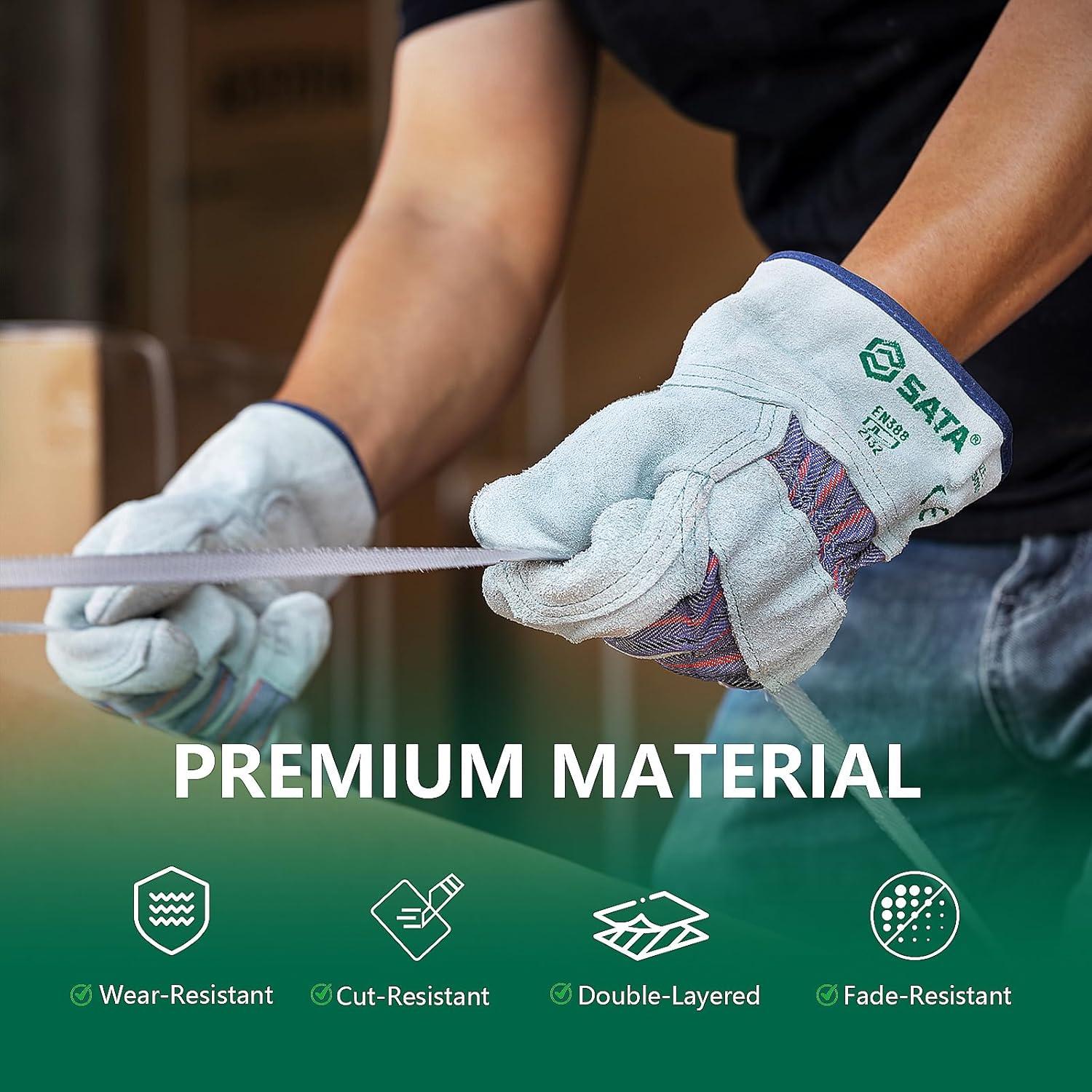 Guantes de Trabajo SATA de Cuero Doble Capa L para Jardinería