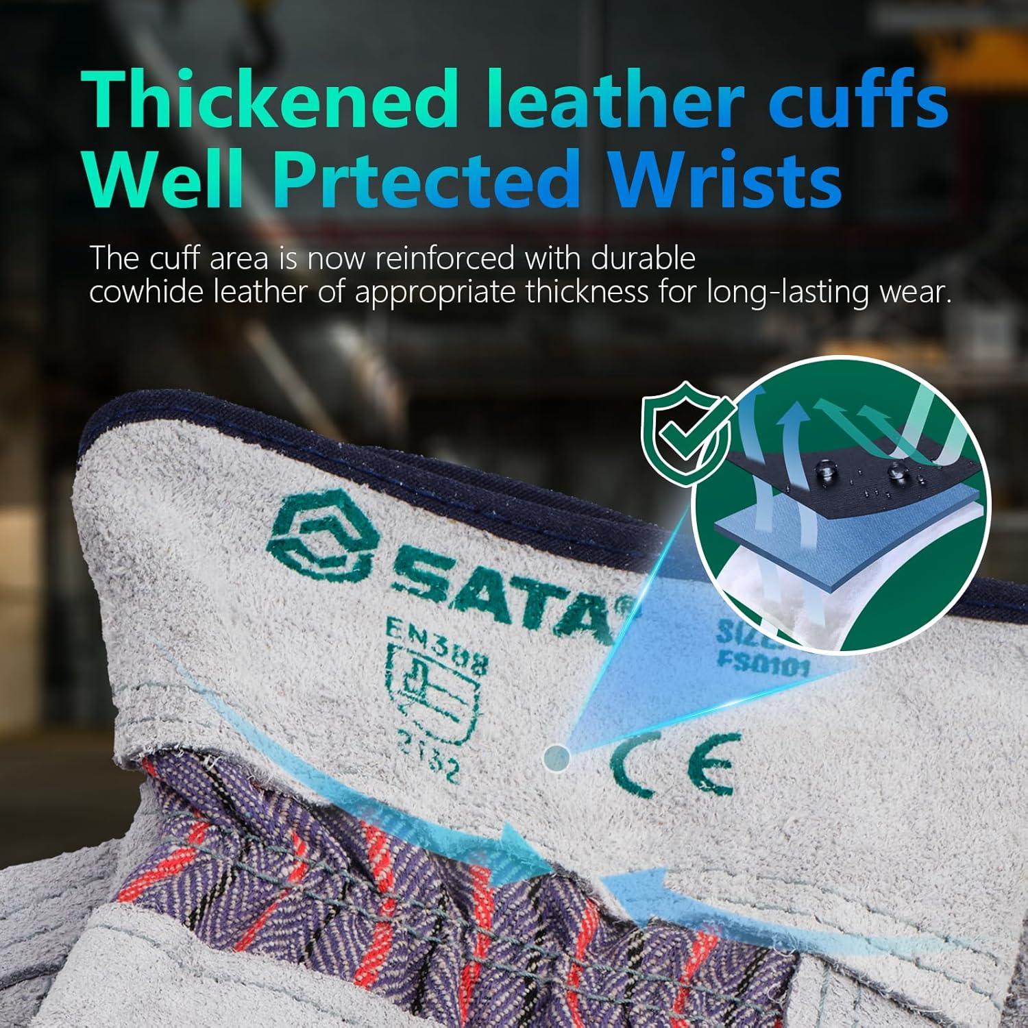 Guantes de Trabajo SATA de Cuero Doble Capa L para Jardinería