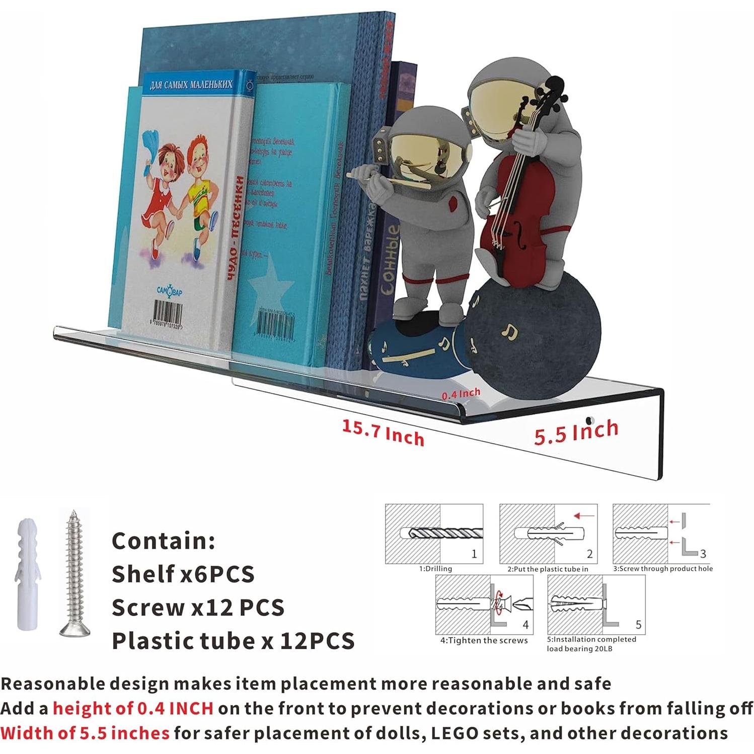 Estante Flotante Acrílico Transparente Cq 6 Piezas 40x14 cm