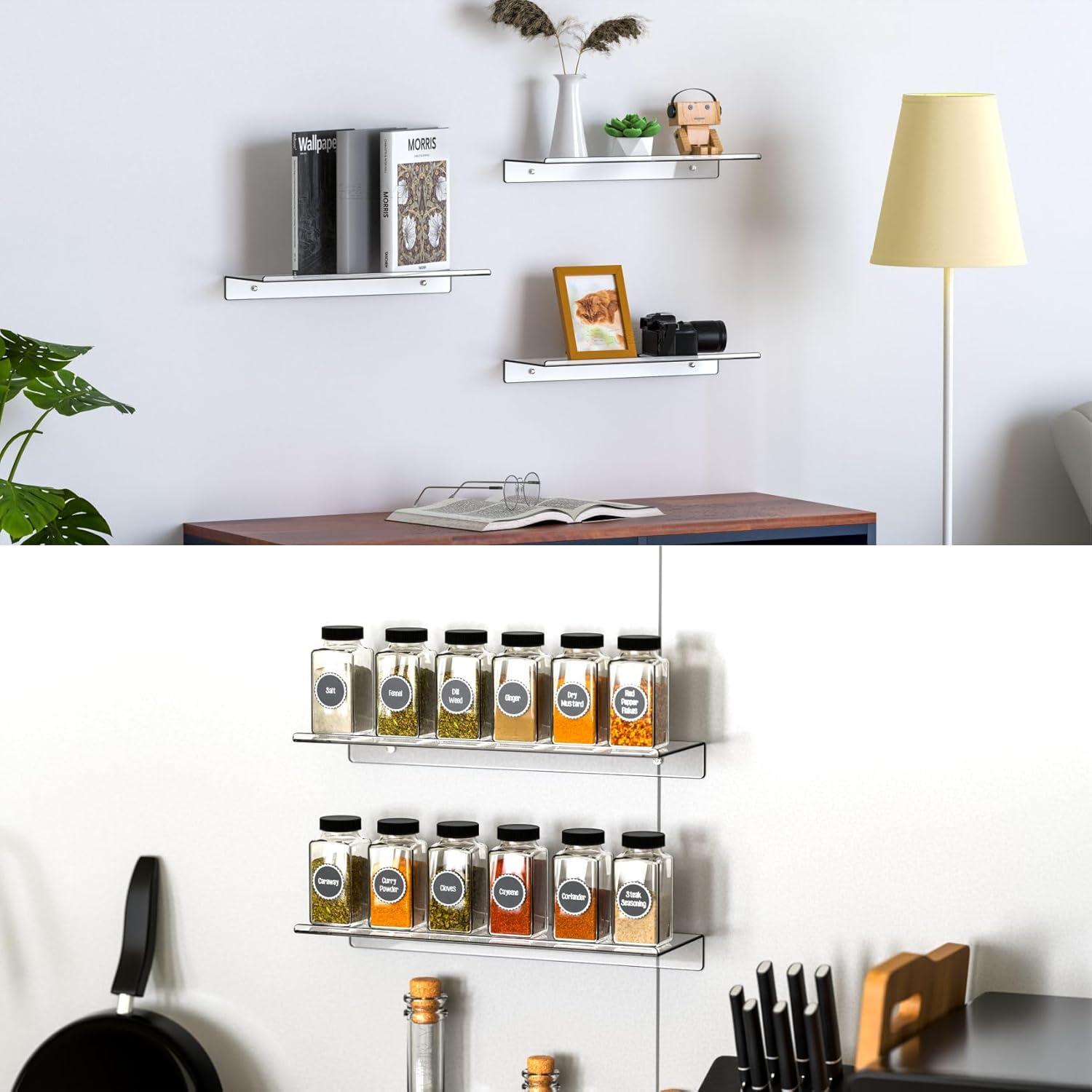 Estante Flotante Acrílico Transparente Cq 6 Piezas 40x14 cm