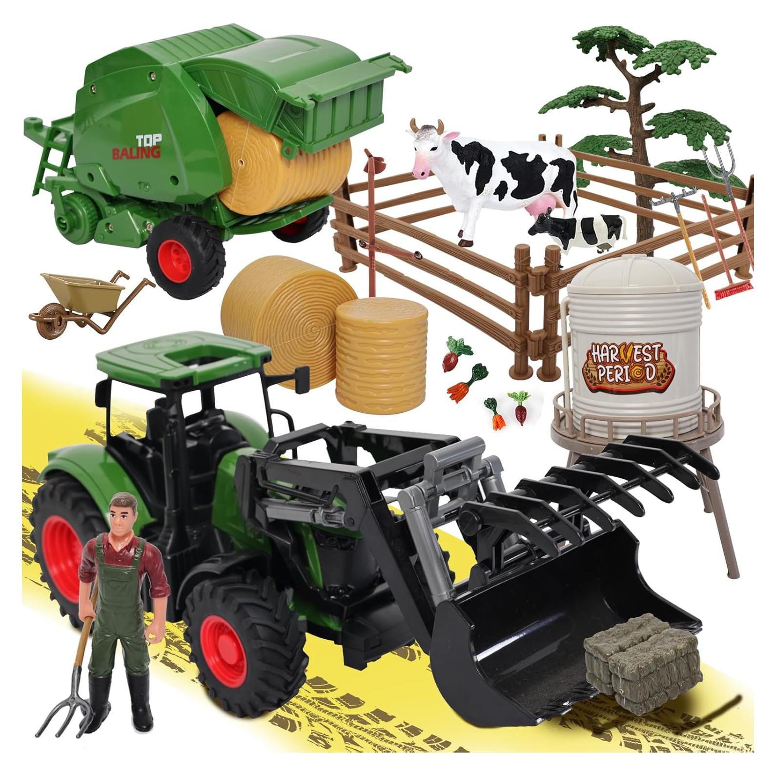 Juego de Juguetes de Tractor de Granja SHANTOU 9953 con Empacadora