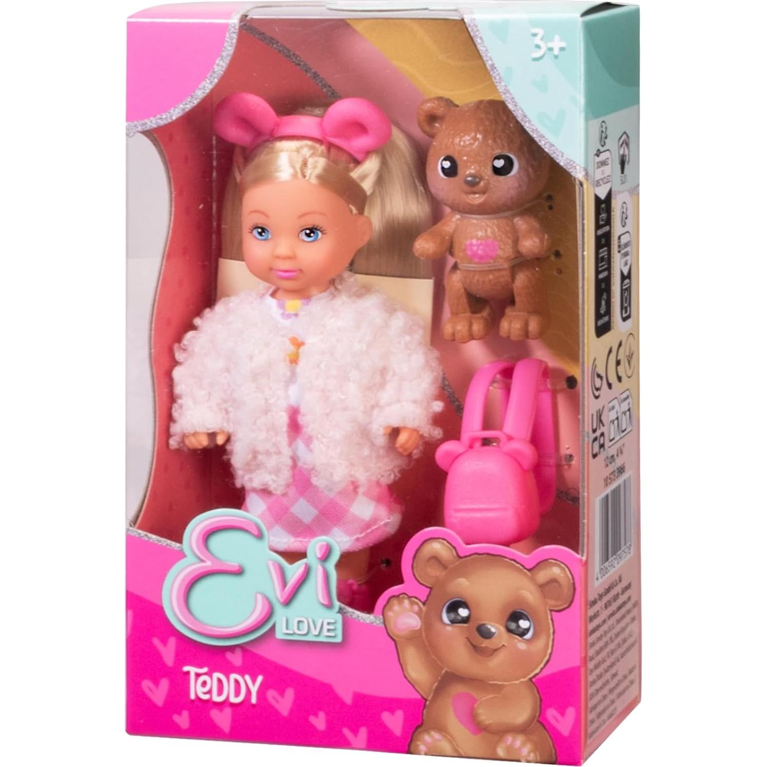 Muñeca Evi Love Teddy 12 cm con Chaqueta y Mochila - Simba