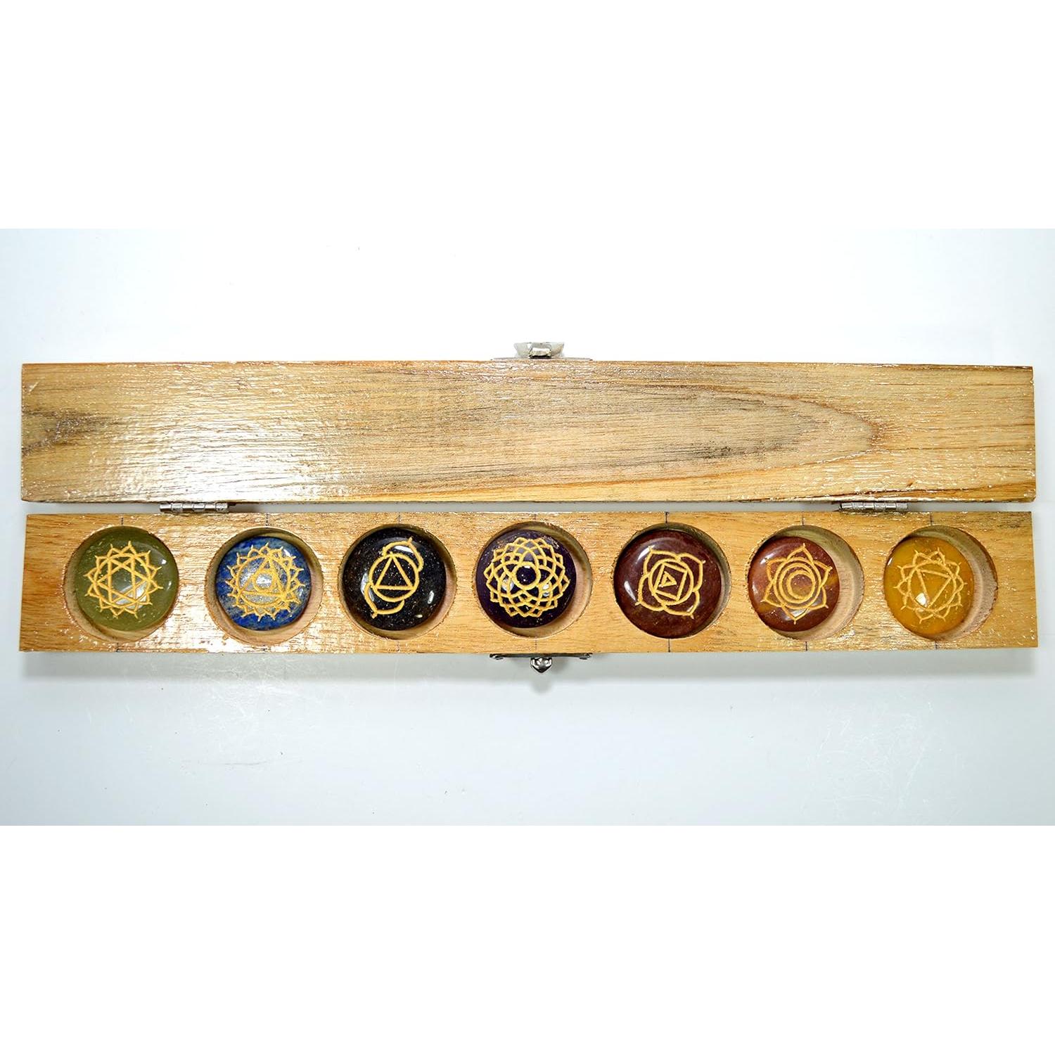 Conjunto de Discos de Cristal Chakra HQRP en Caja de Madera