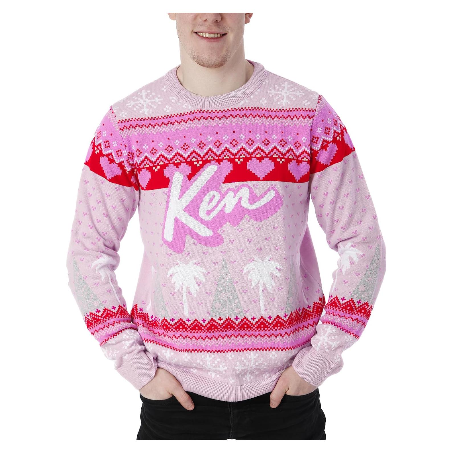 Suéter Navideño Rosa Barbie Ken para Hombres - X-Large