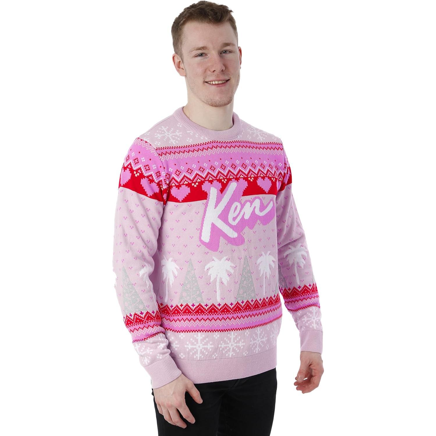 Suéter Navideño Rosa Barbie Ken para Hombres - X-Large