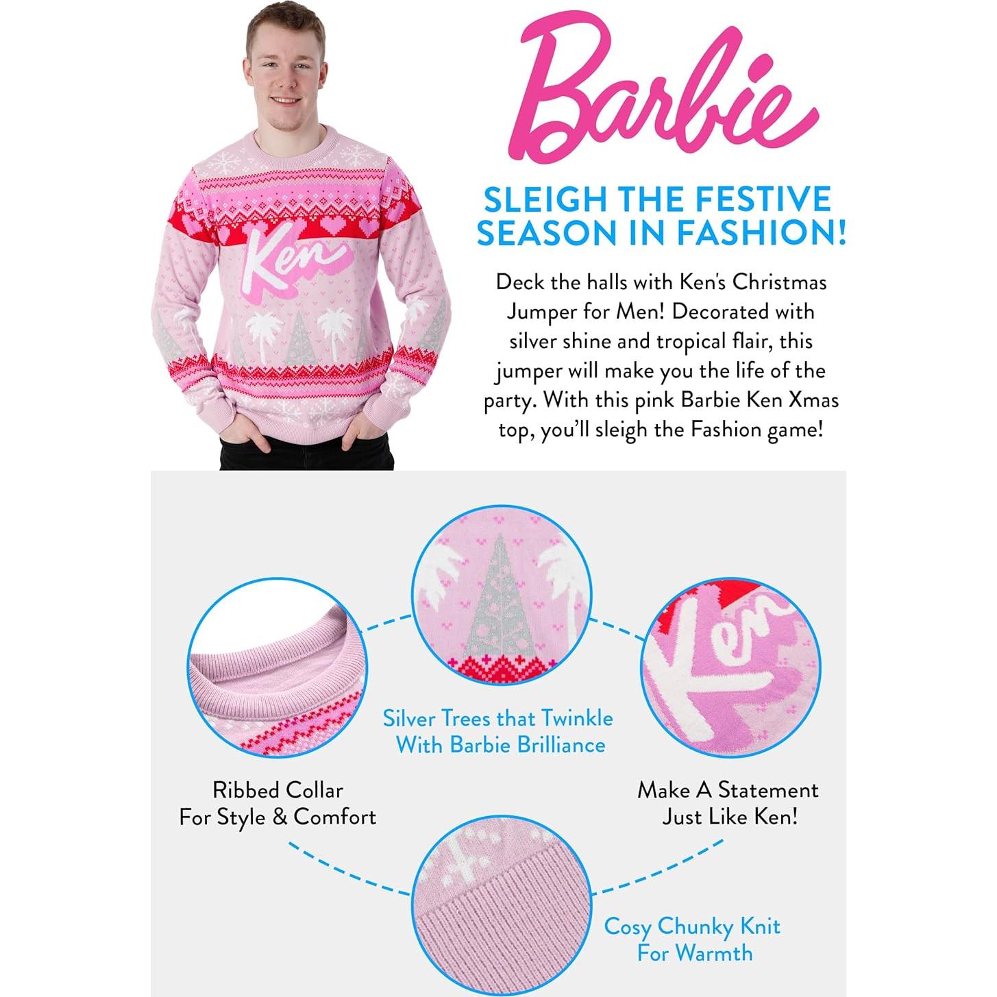 Suéter Navideño Rosa Barbie Ken para Hombres - X-Large