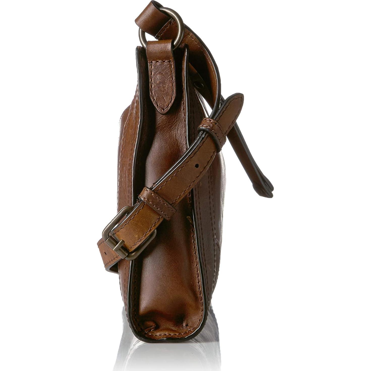 Bolso Cruzado Frye Melissa Zip de Cuero Marrón Oscuro