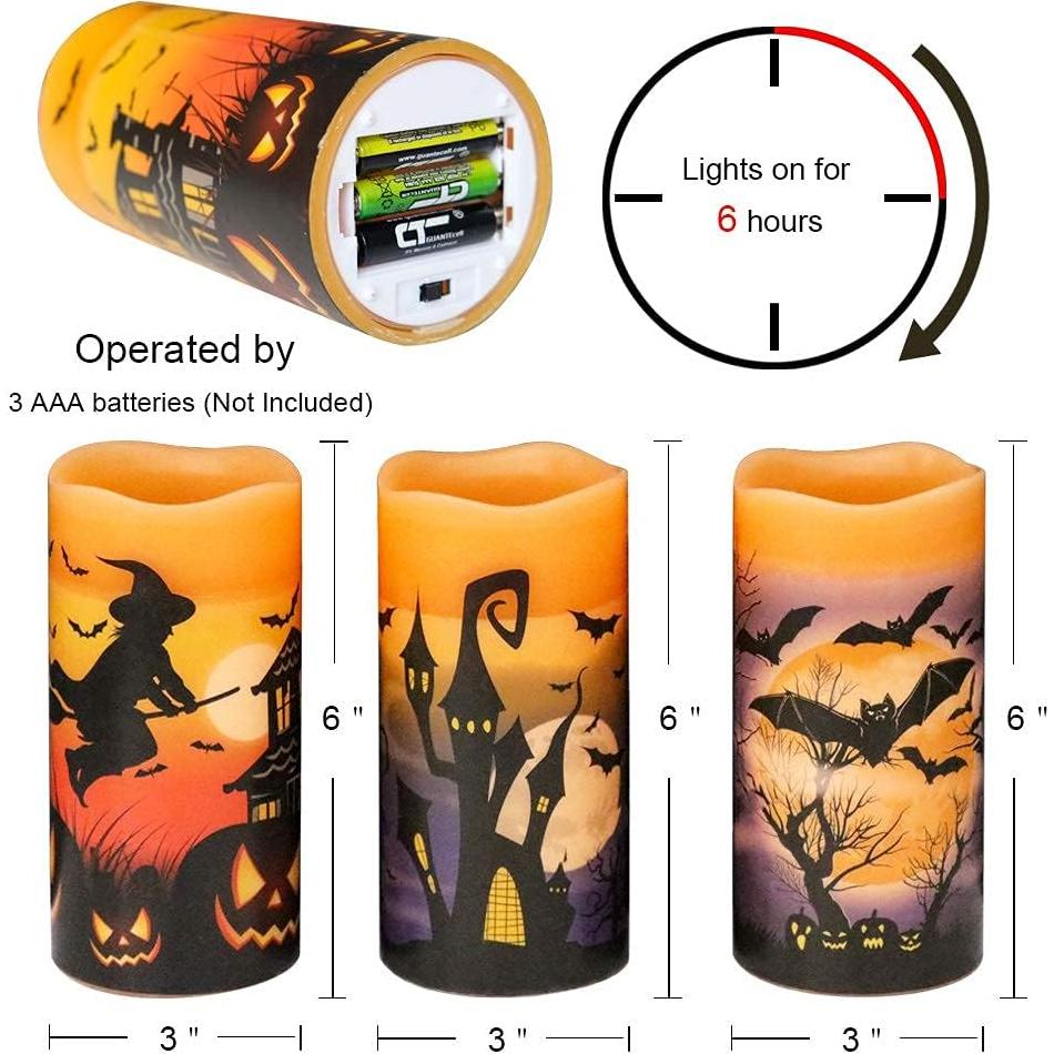 Velas LED Sin Llama DRomance Halloween 7.62x15.24cm Juego de 3