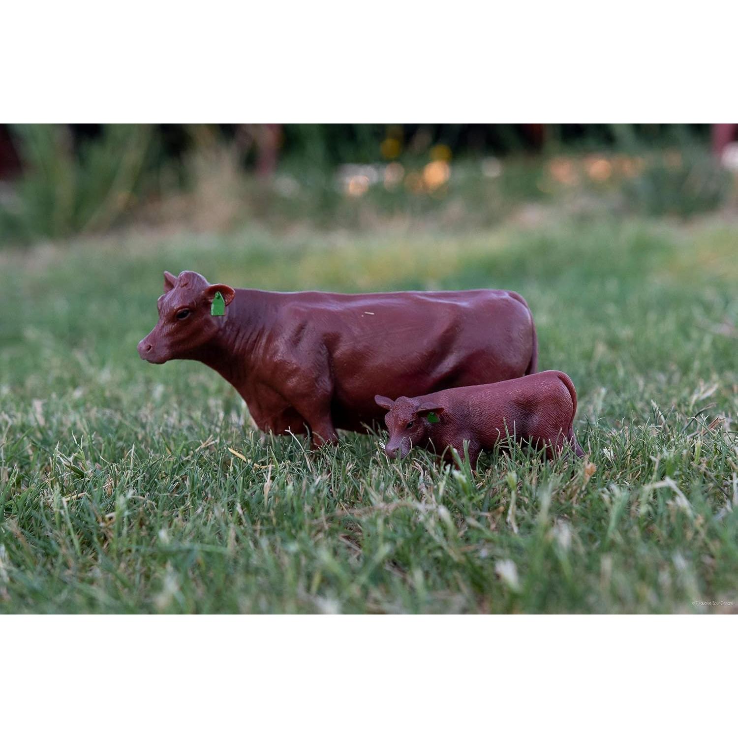 Pareja Vaca y Ternero Angus Rojo Little Buster Toys 1/16