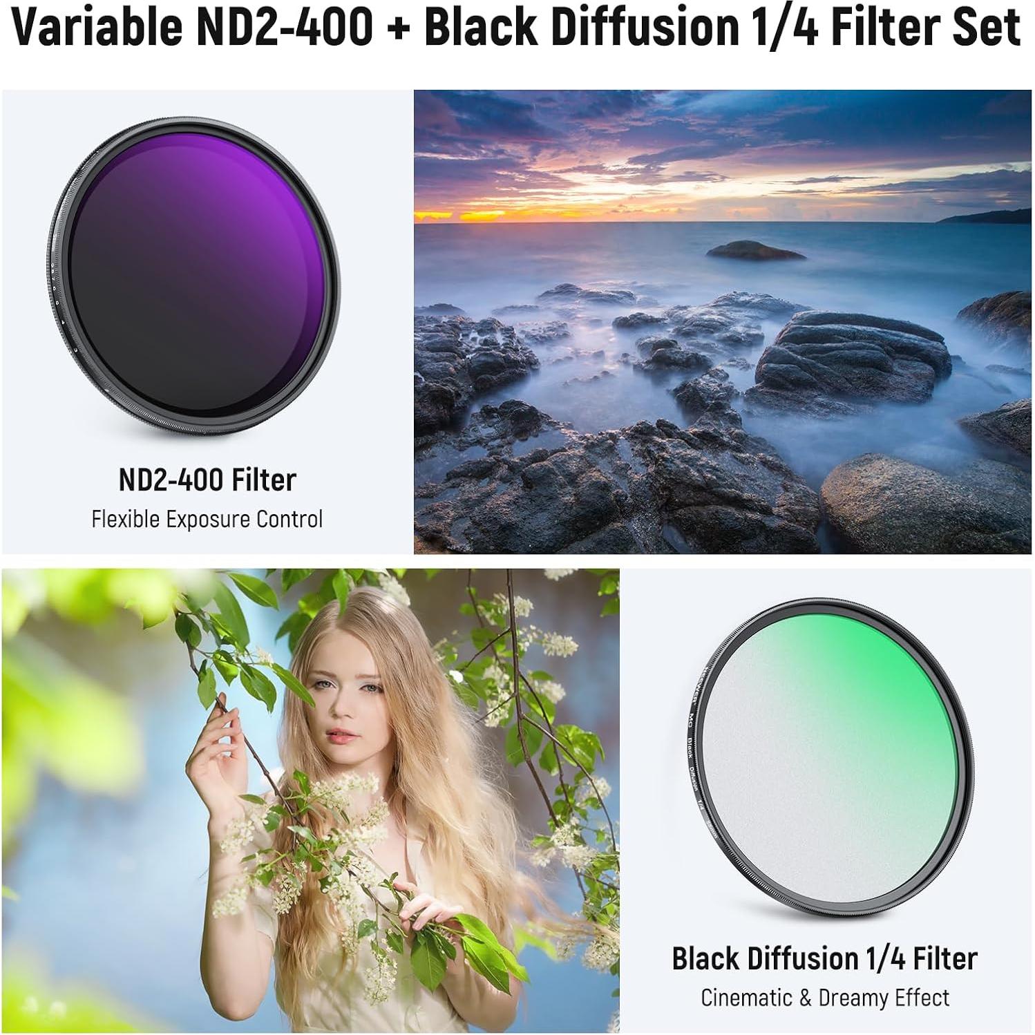 Filtro ND Variable 58mm NEEWER + Filtro Difusión Negra 1/4