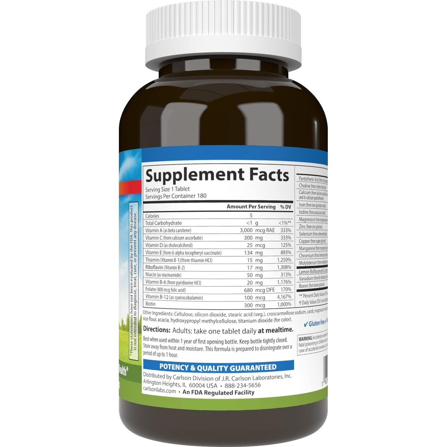 Multivitamínico Vegetariano Carlson Super 1 Daily 180 Tabletas