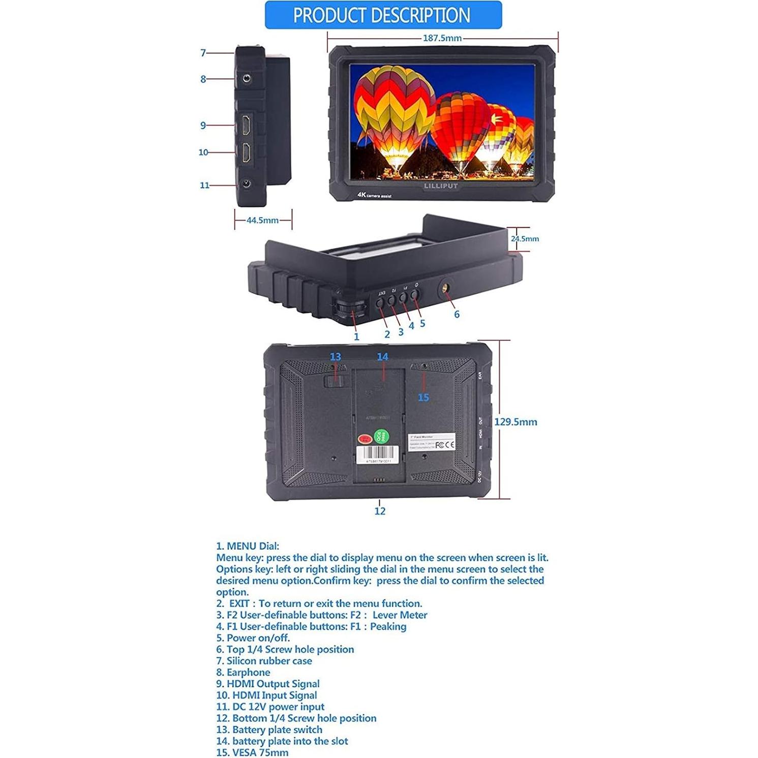 Monitor de Campo LILLIPUT A7S 7" 1920x1200 HDMI FHD