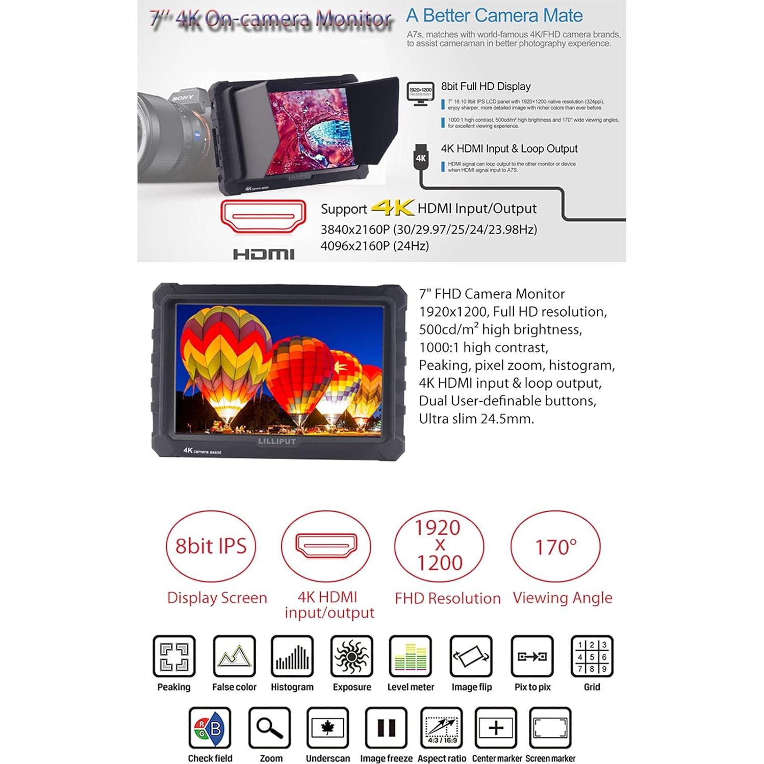 Monitor de Campo LILLIPUT A7S 7" 1920x1200 HDMI FHD