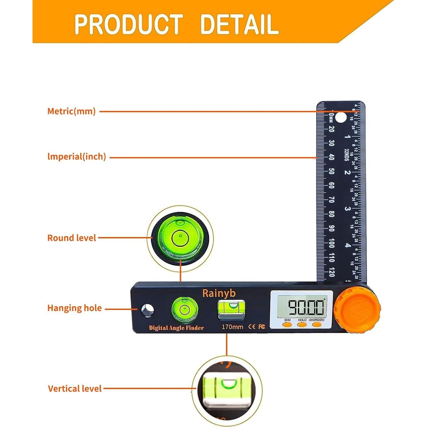 Transportador Digital Rainyb 5" con Niveles de Burbuja y LED