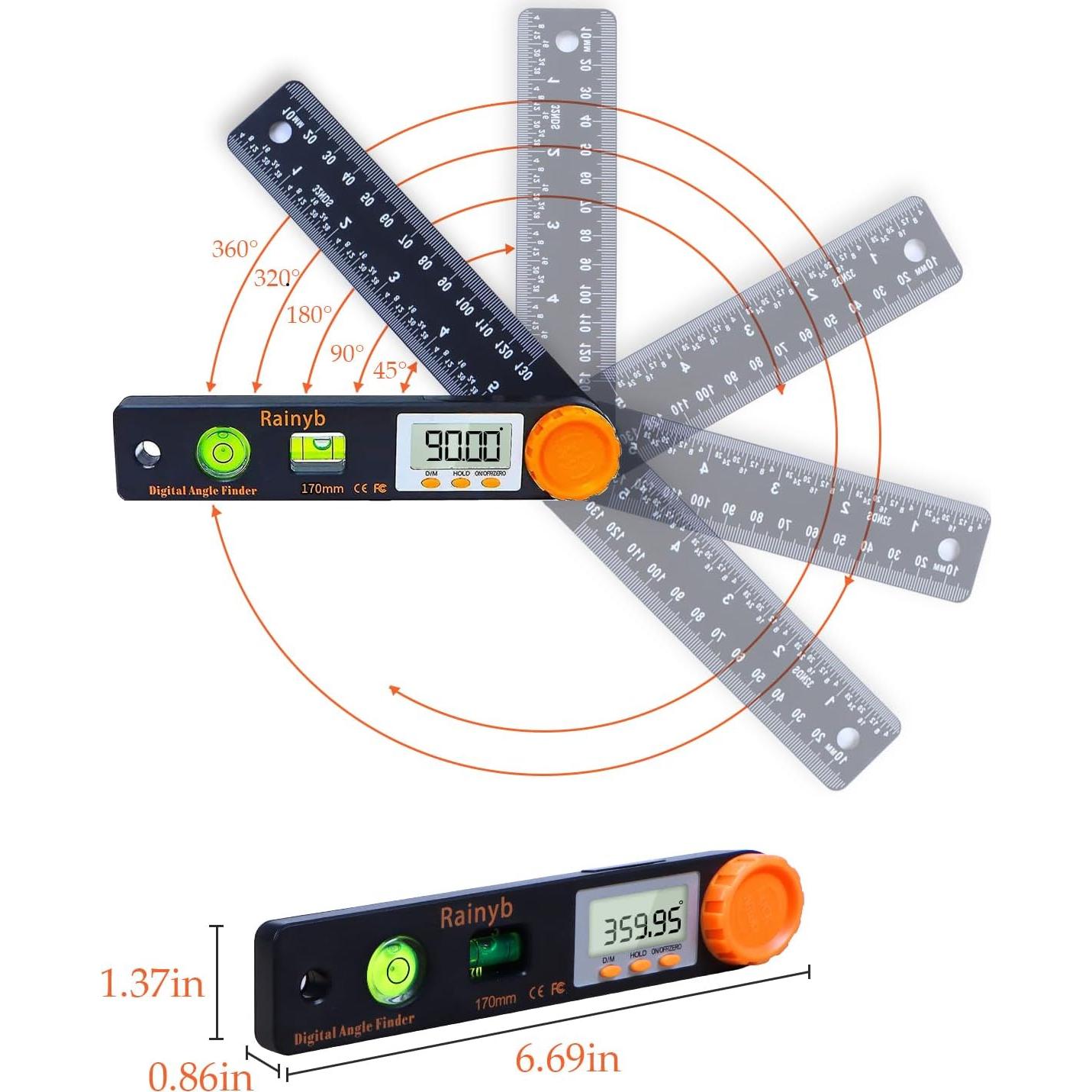 Transportador Digital Rainyb 5" con Niveles de Burbuja y LED
