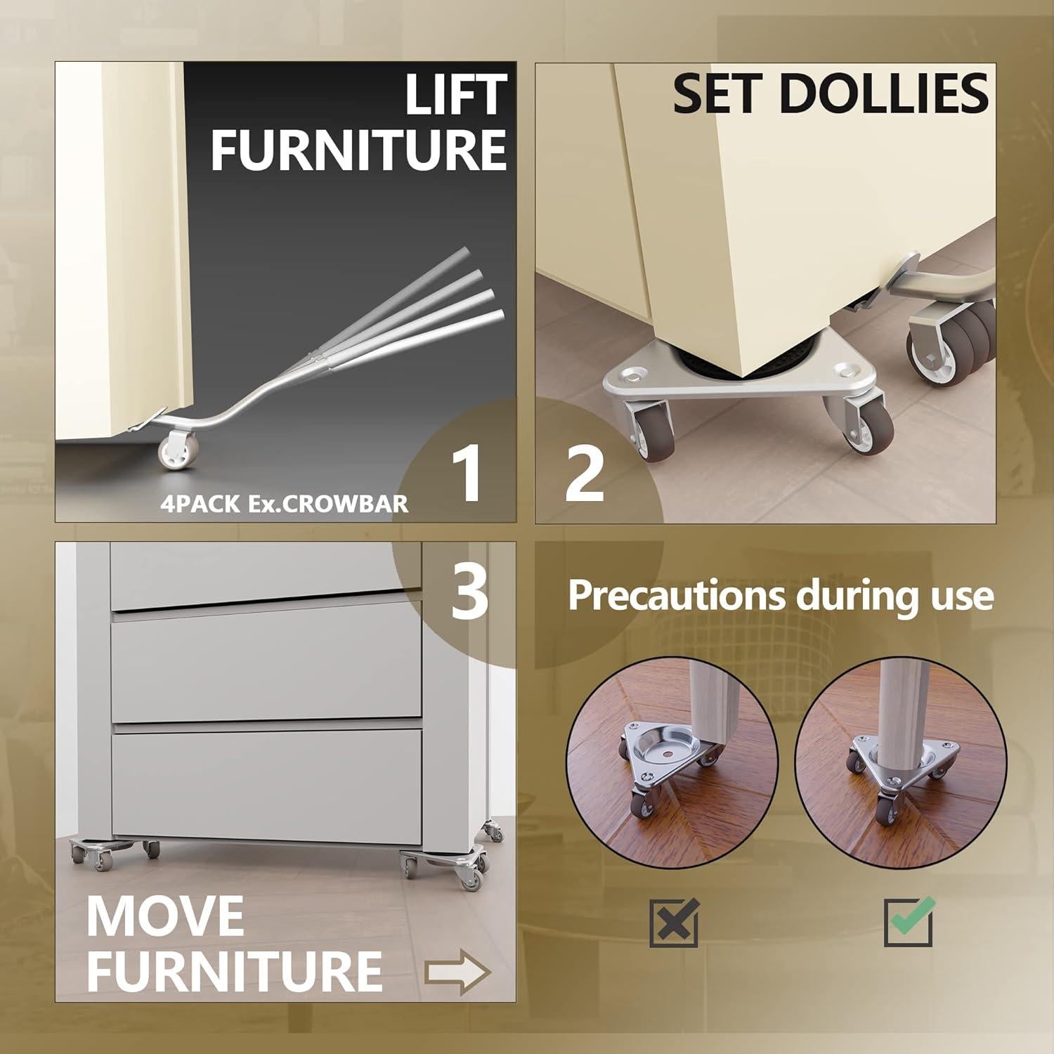 Dolly Triángulo de Acero ONEON - Paquete de 4, 326.59 kg