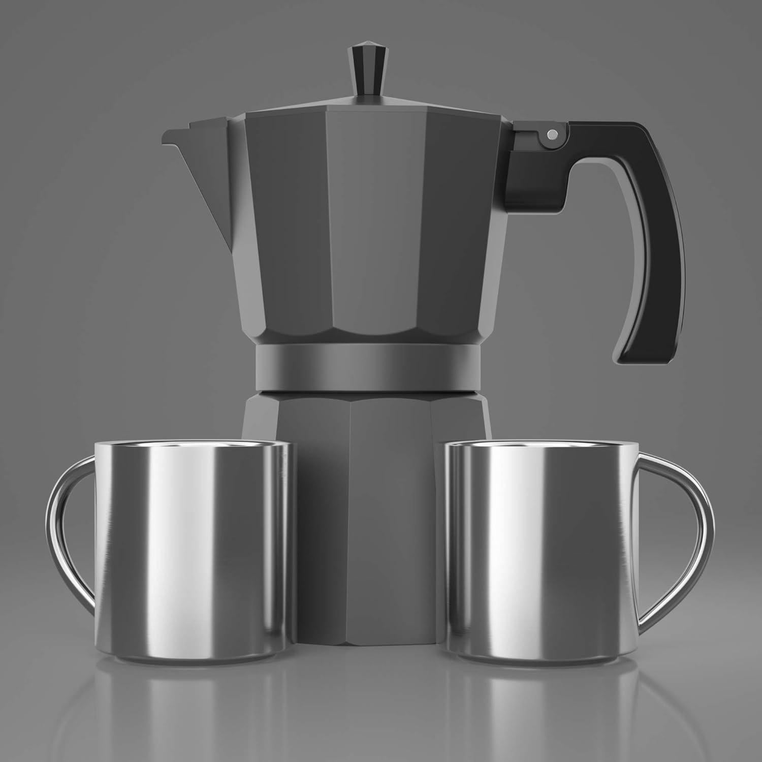 Cafetera Moka Coffee Gator 6 Tazas Aluminio Gris Mate 360ml