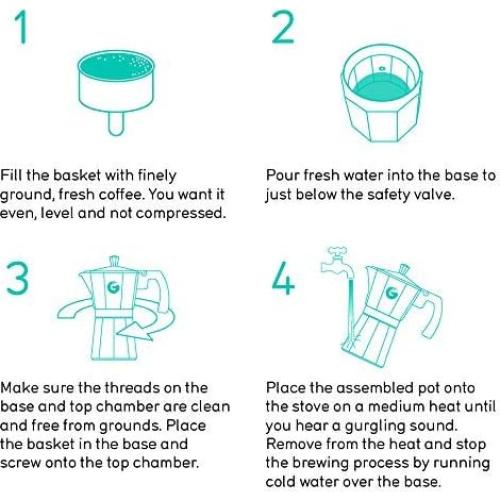 Cafetera Moka Coffee Gator 6 Tazas Aluminio Gris Mate 360ml