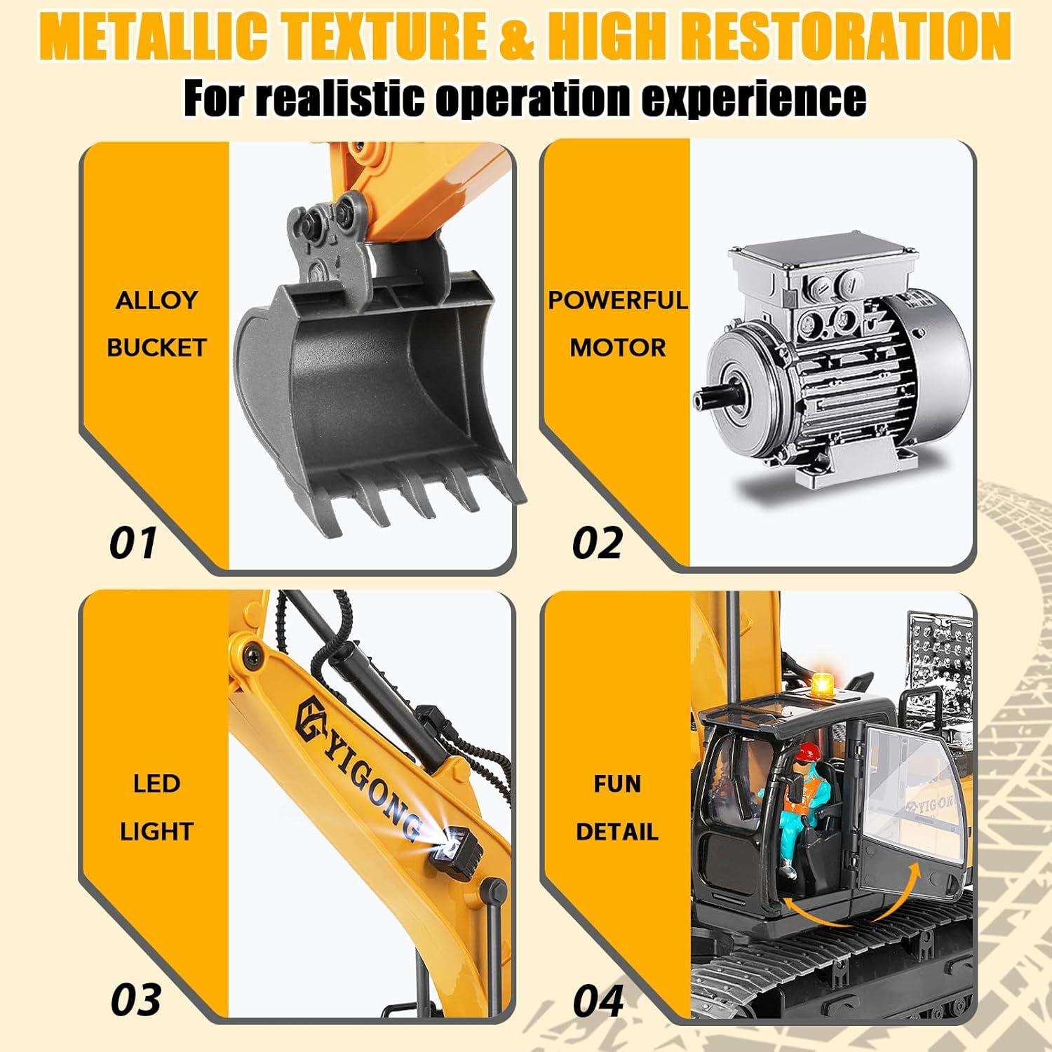 Excavadora a Control Remoto KIZJORYA 2.4 GHz con Luces y Sonido