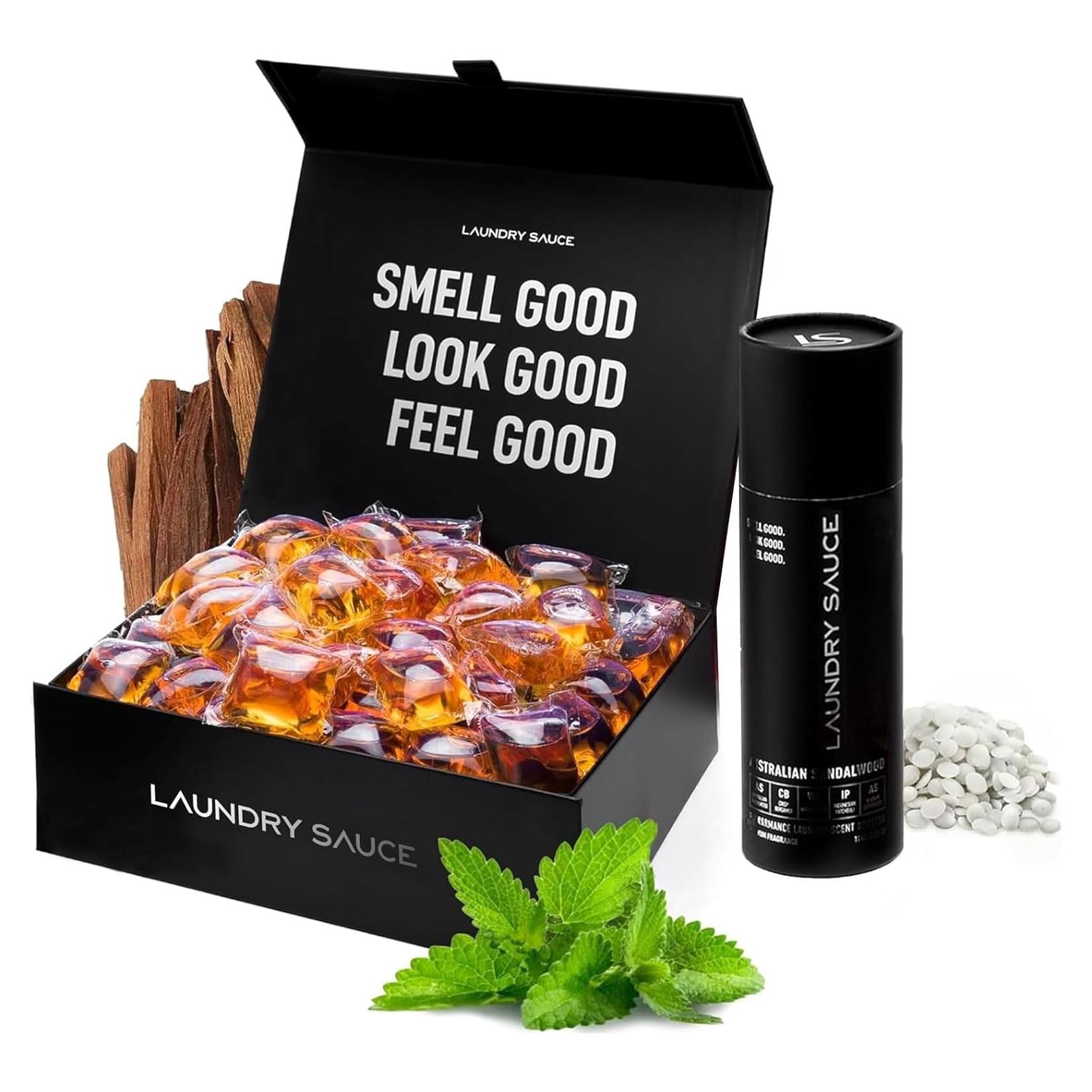 Detergente para Ropa Salsa de Lavandería 69 Paquetes + Aumentador 311ml Sándalo
