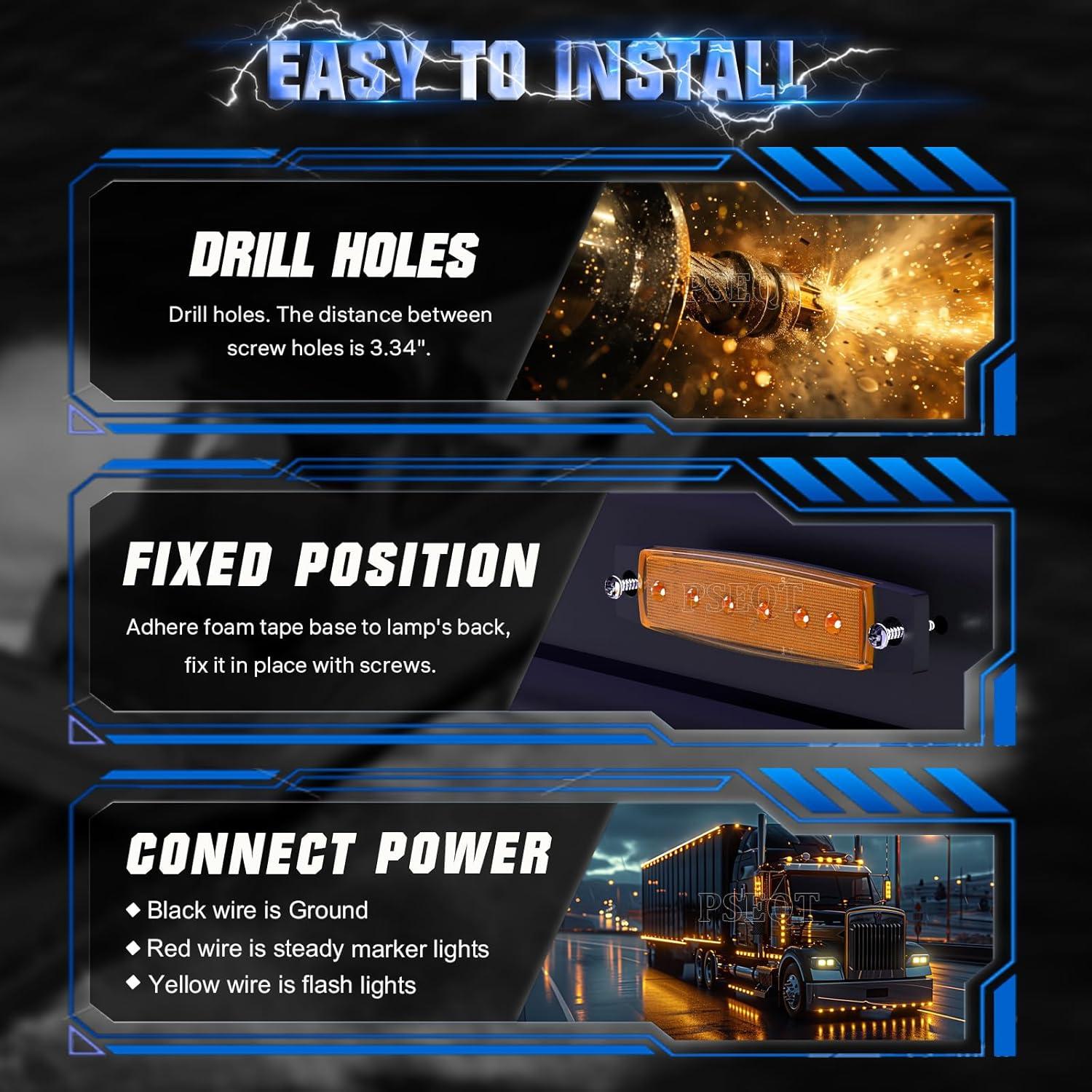 Luces LED de Marcador Estroboscópico y Fijo PSEQT 3.8" Ámbar